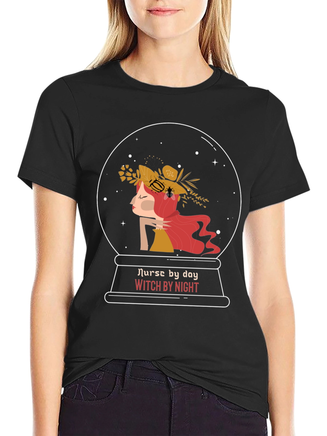 Black Nurse by Day Witch by Night Graphic T-Shirt view 2