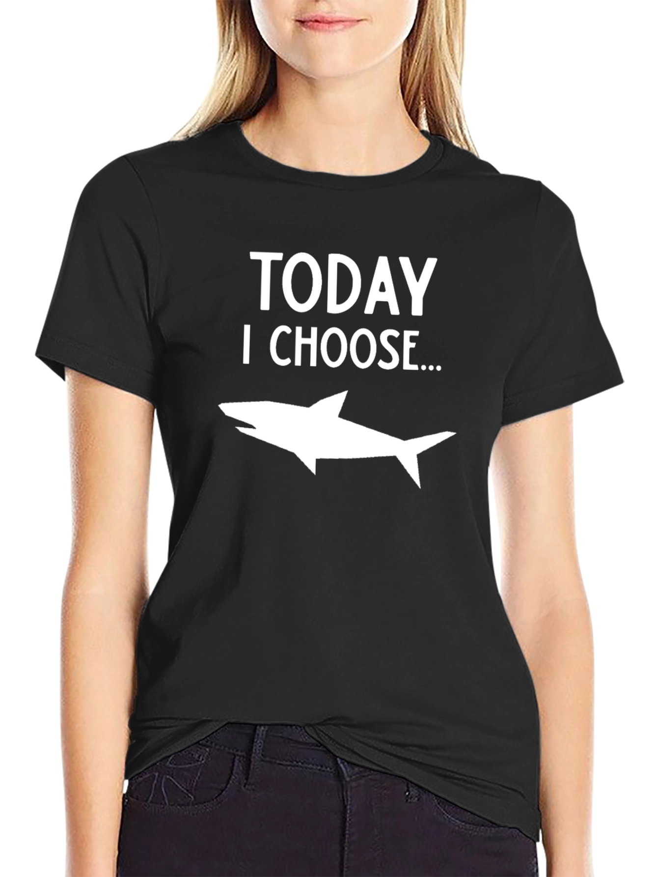 Black Today I Choose Shark Funny Graphic T-Shirt view 2
