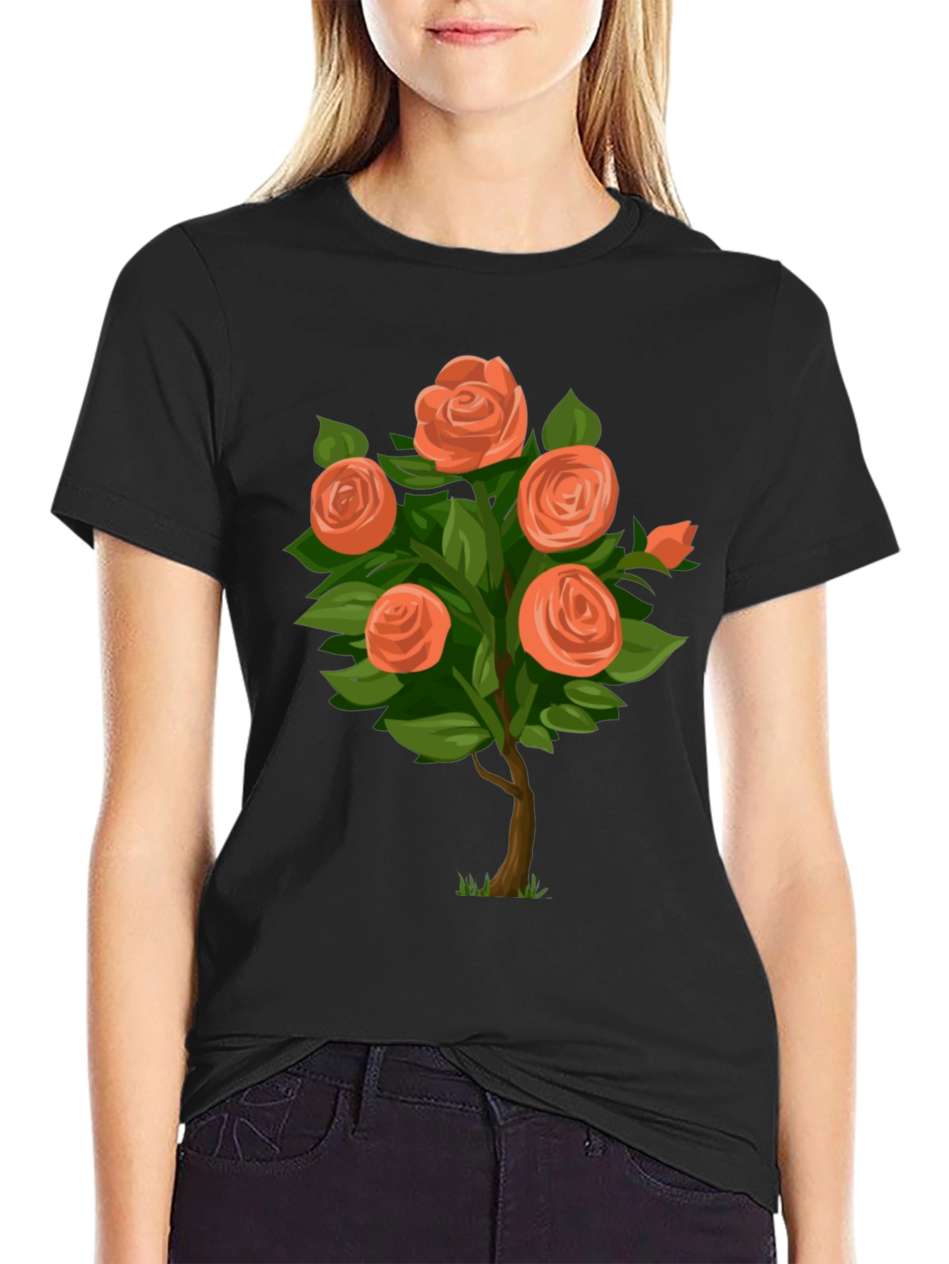 Black Floral Rose Bush Graphic Tee view 2