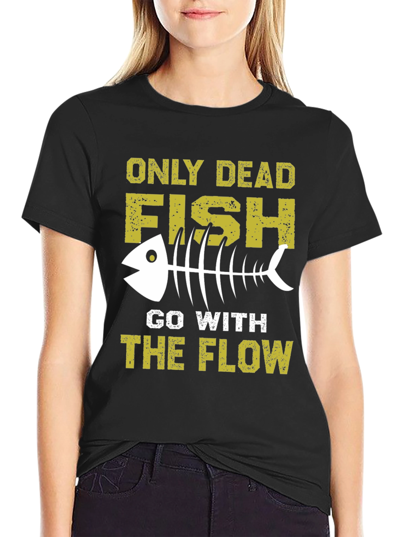 Black Only Dead Fish T-Shirt - Go with the Flow Tee view 2