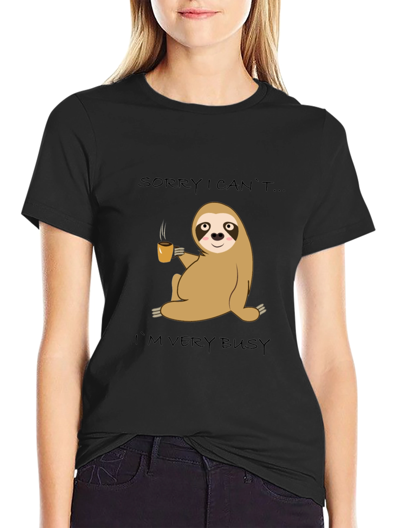 Black Busy Sloth Coffee T-Shirt - Relaxed & Comfy Style view 2