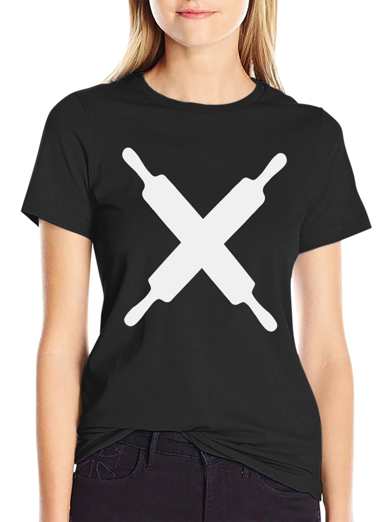 Black Rolling Pin Crossed Crew Neck T-Shirt view 2