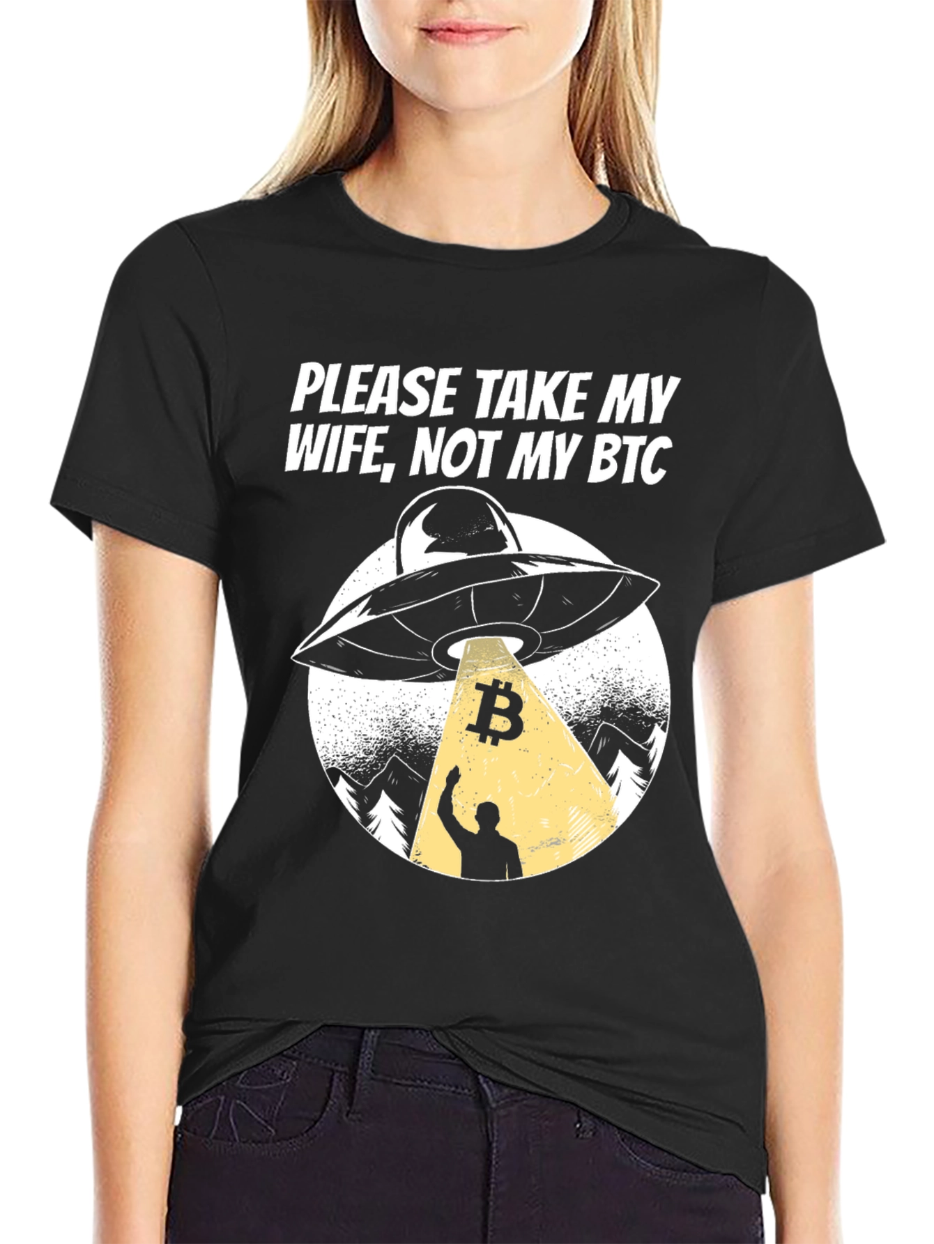 Black Take My Wife, Not My BTC UFO Graphic T-Shirt view 2