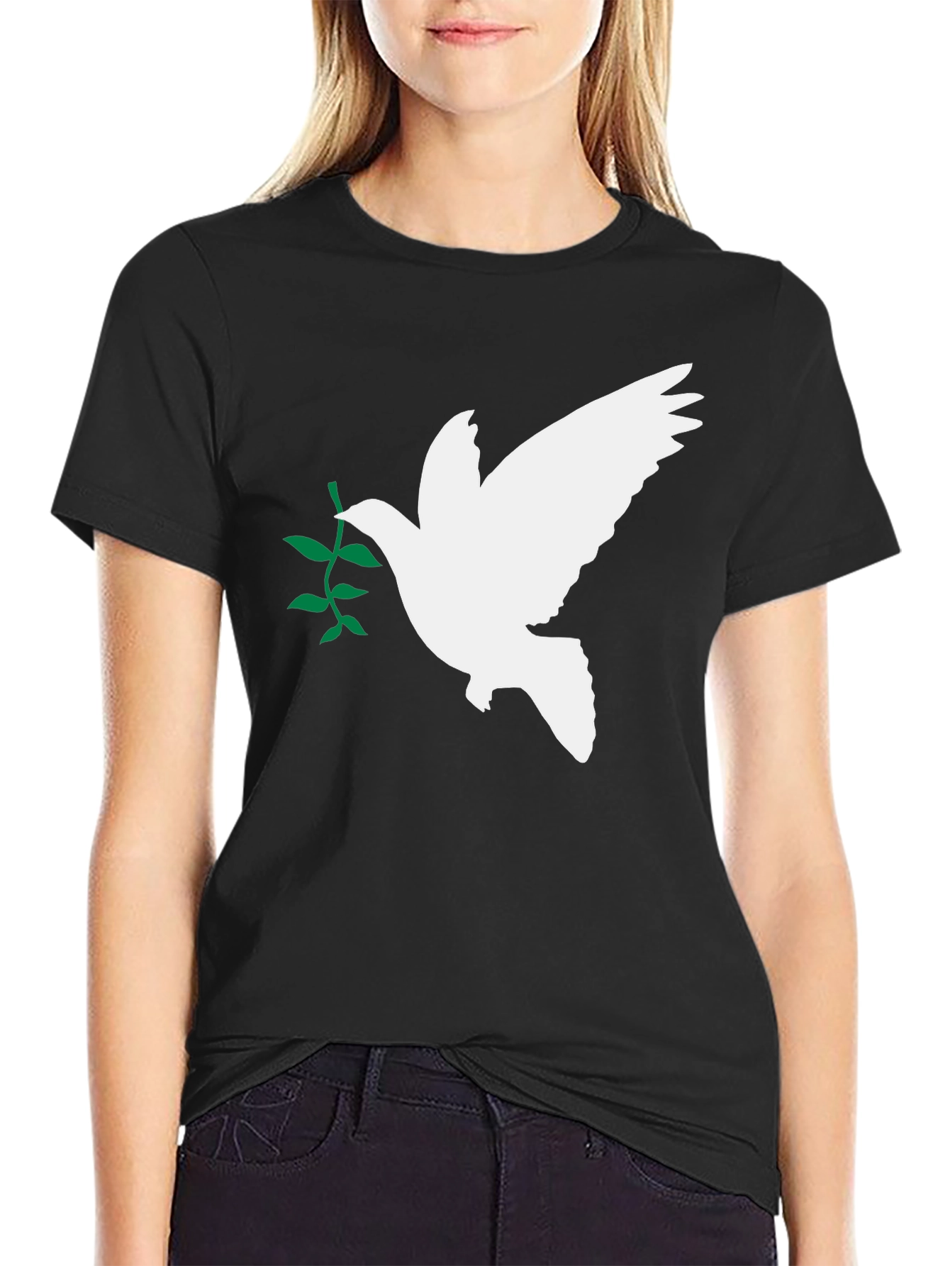 Black Peace Dove Olive Branch Black T-Shirt view 2
