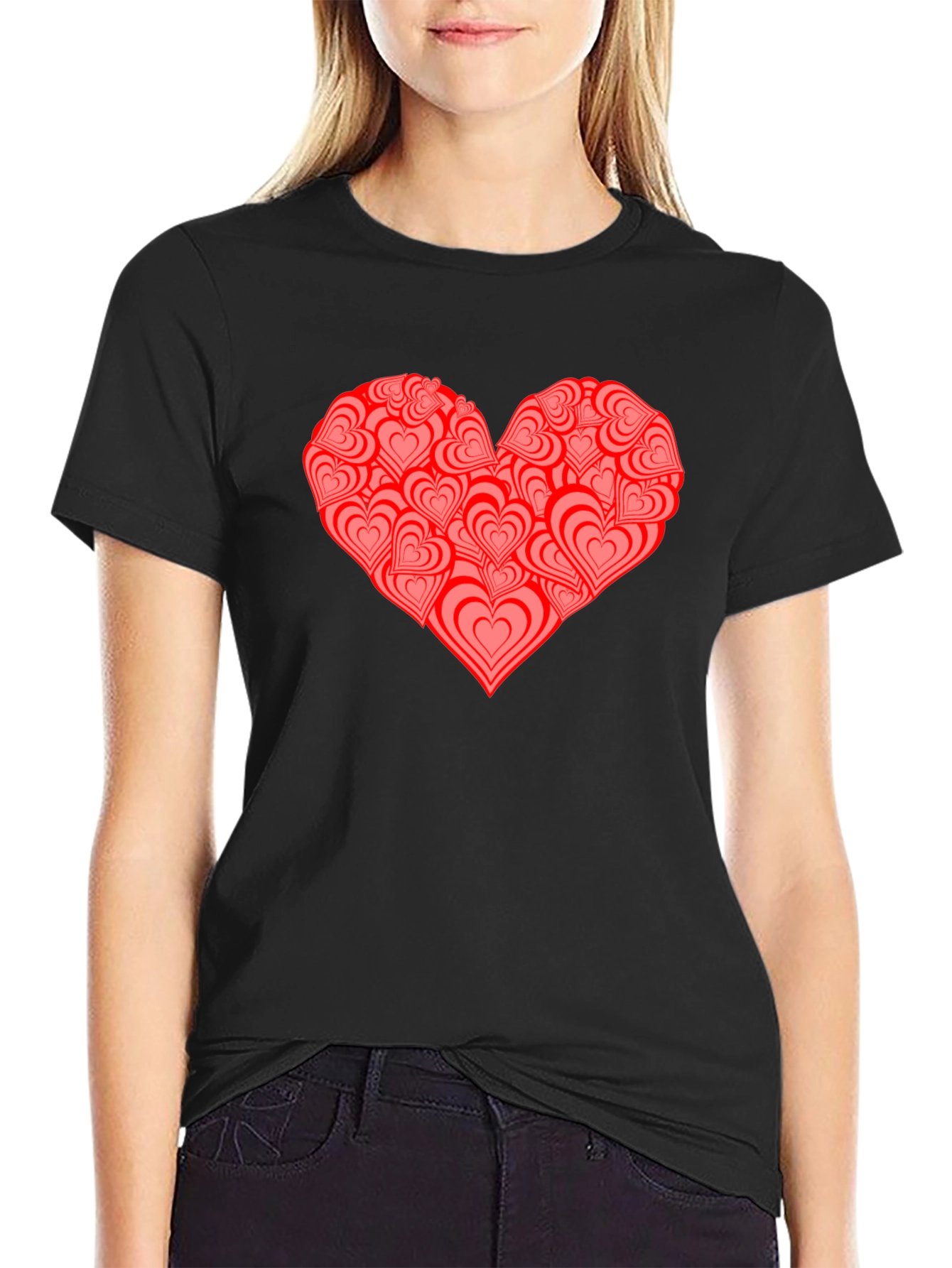 Black Heart Print Black T-Shirt view 2