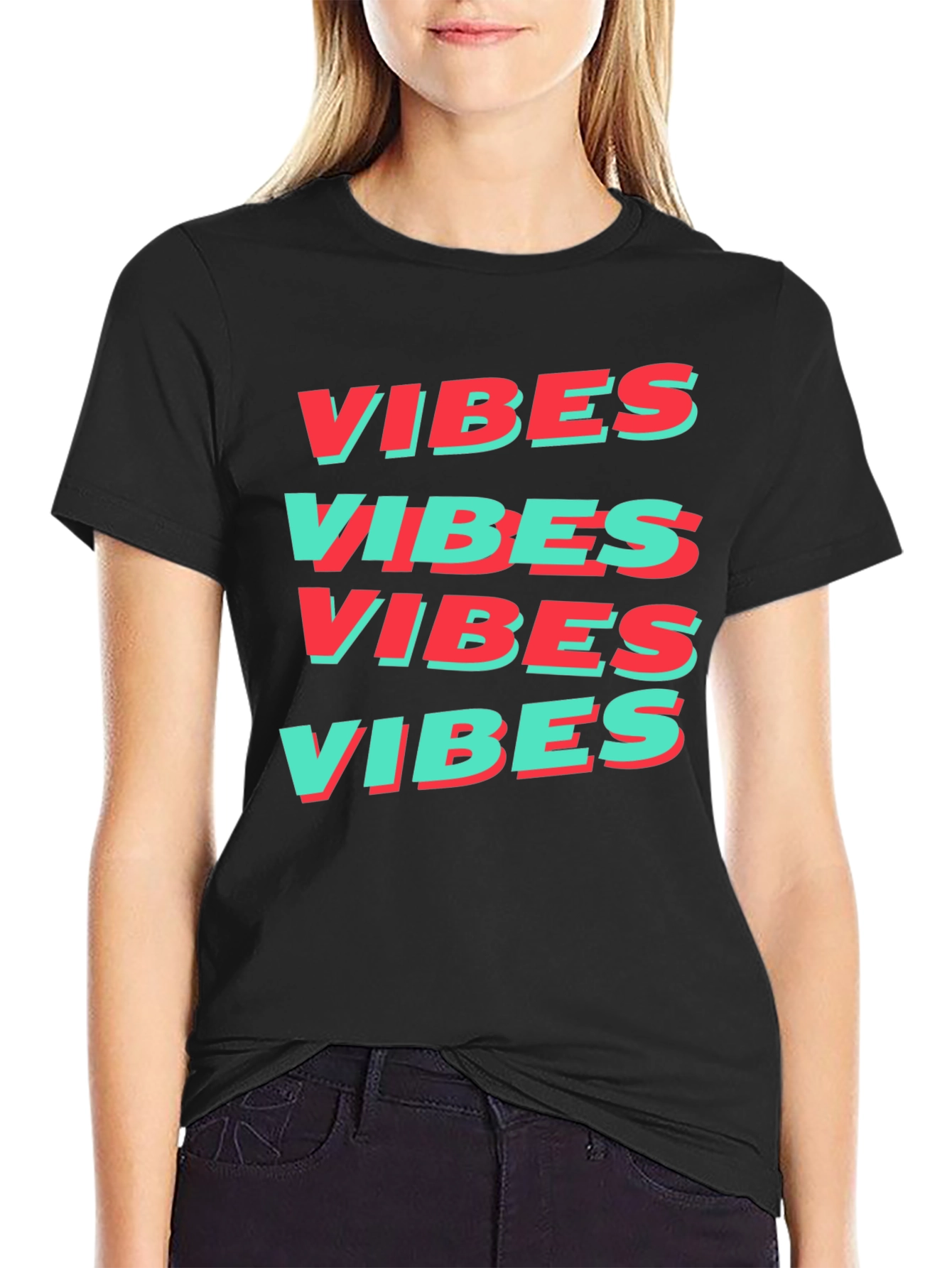 Black Retro VIBES Graphic Print Tee view 2