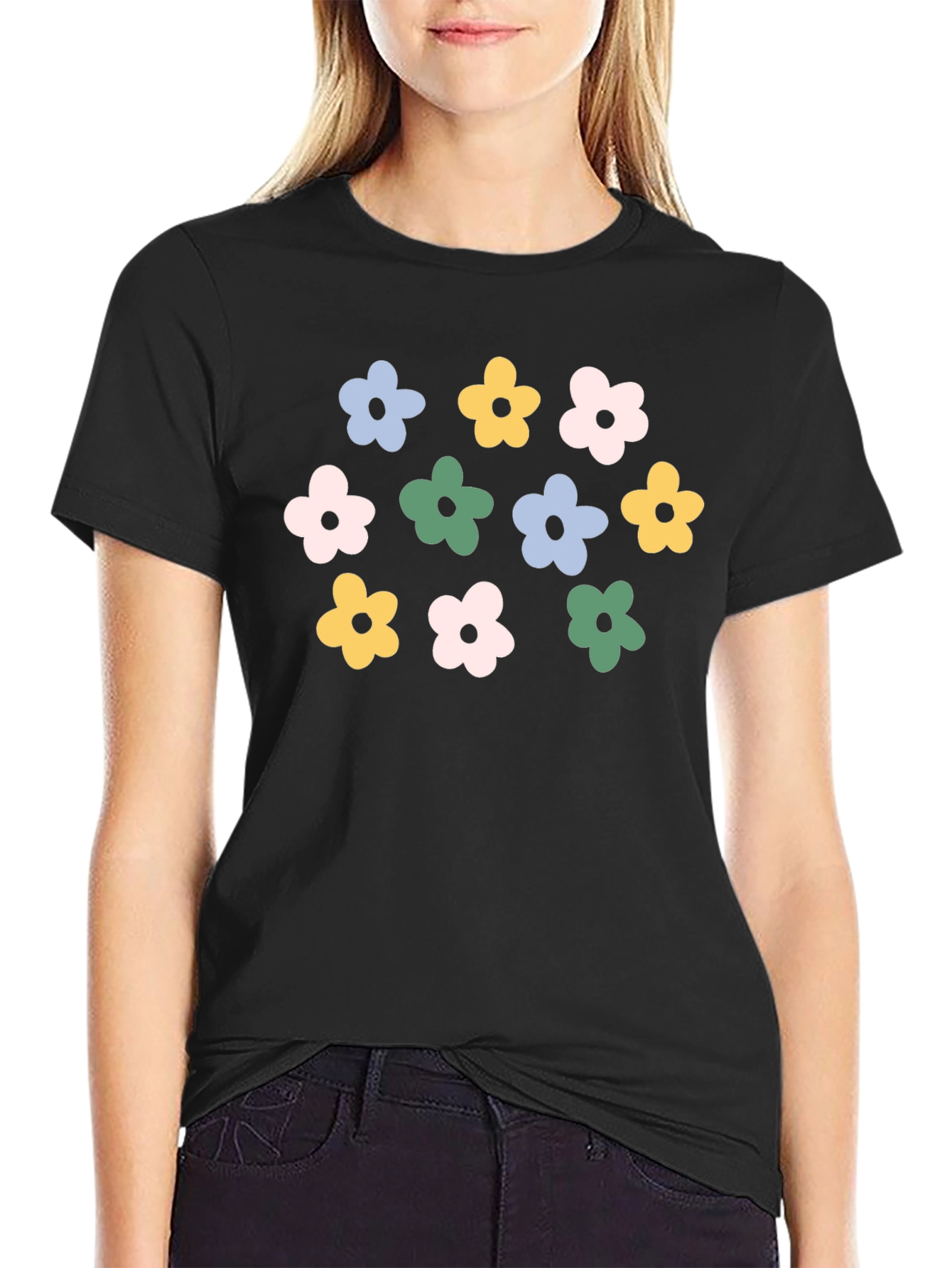 Black Floral Graphic Print Black T-Shirt view 2