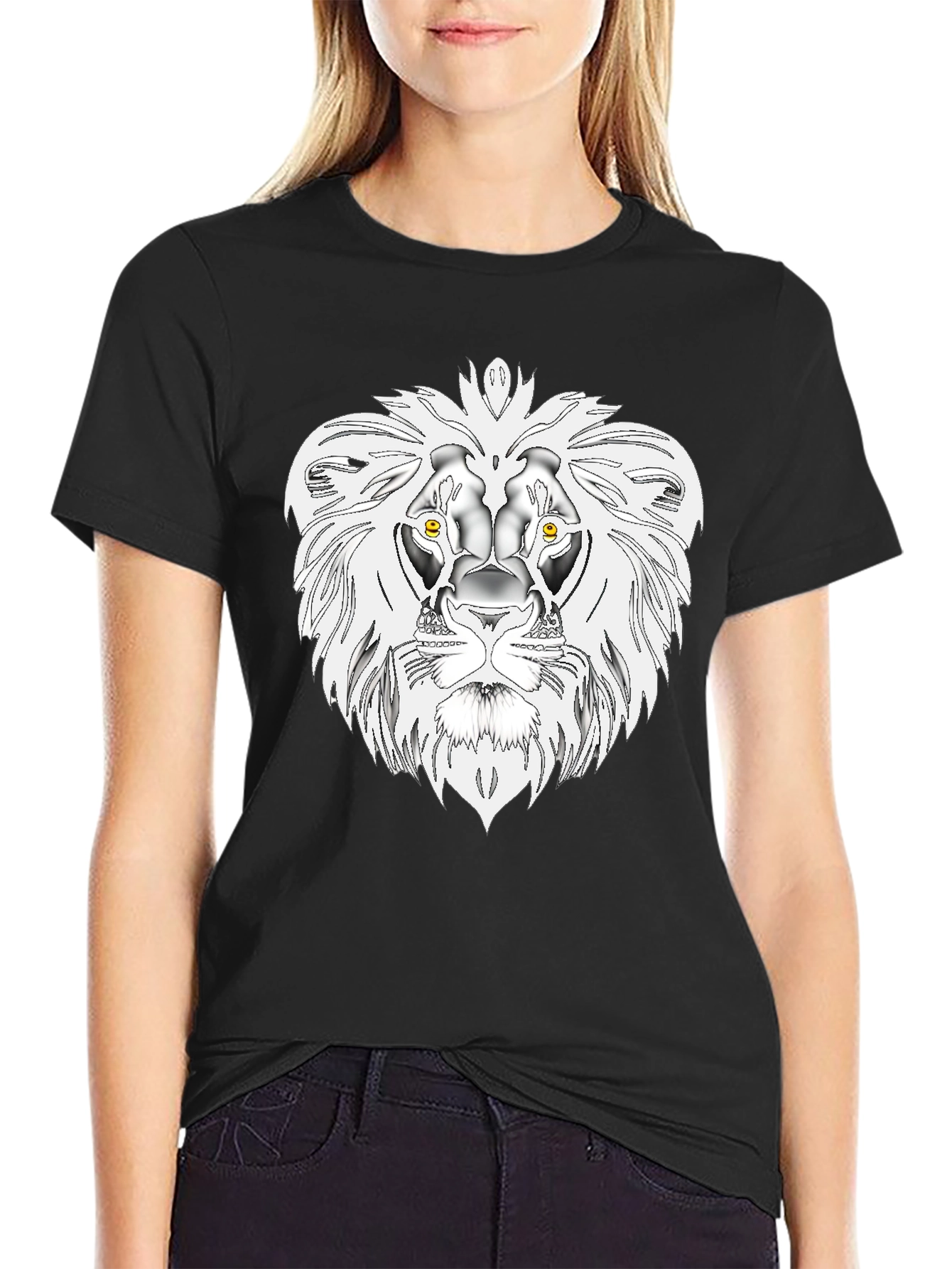 Black Lion Head Graphic Tee - Bold Black T-Shirt view 2