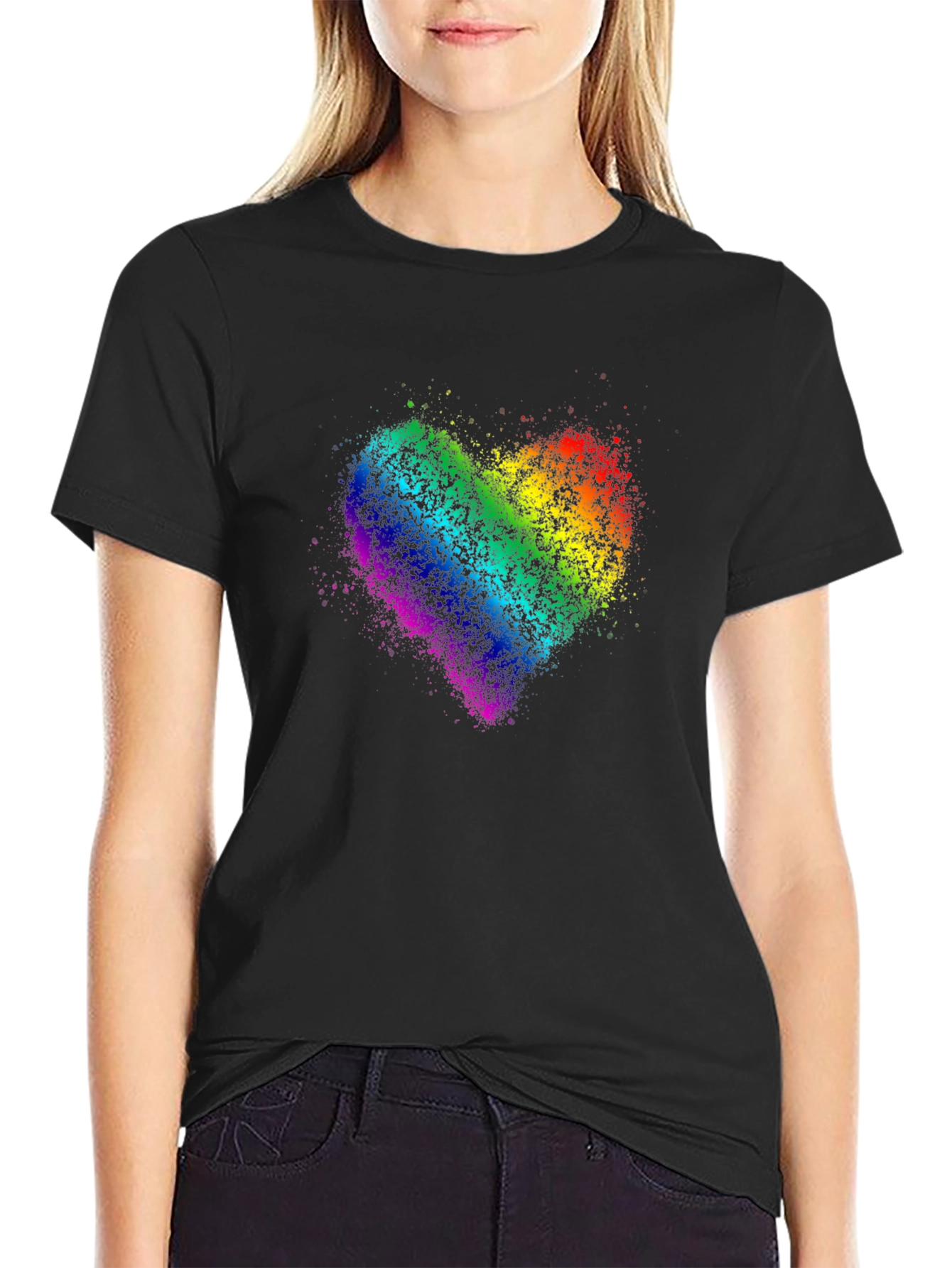 Black Rainbow Heart Graphic Black T-Shirt view 2