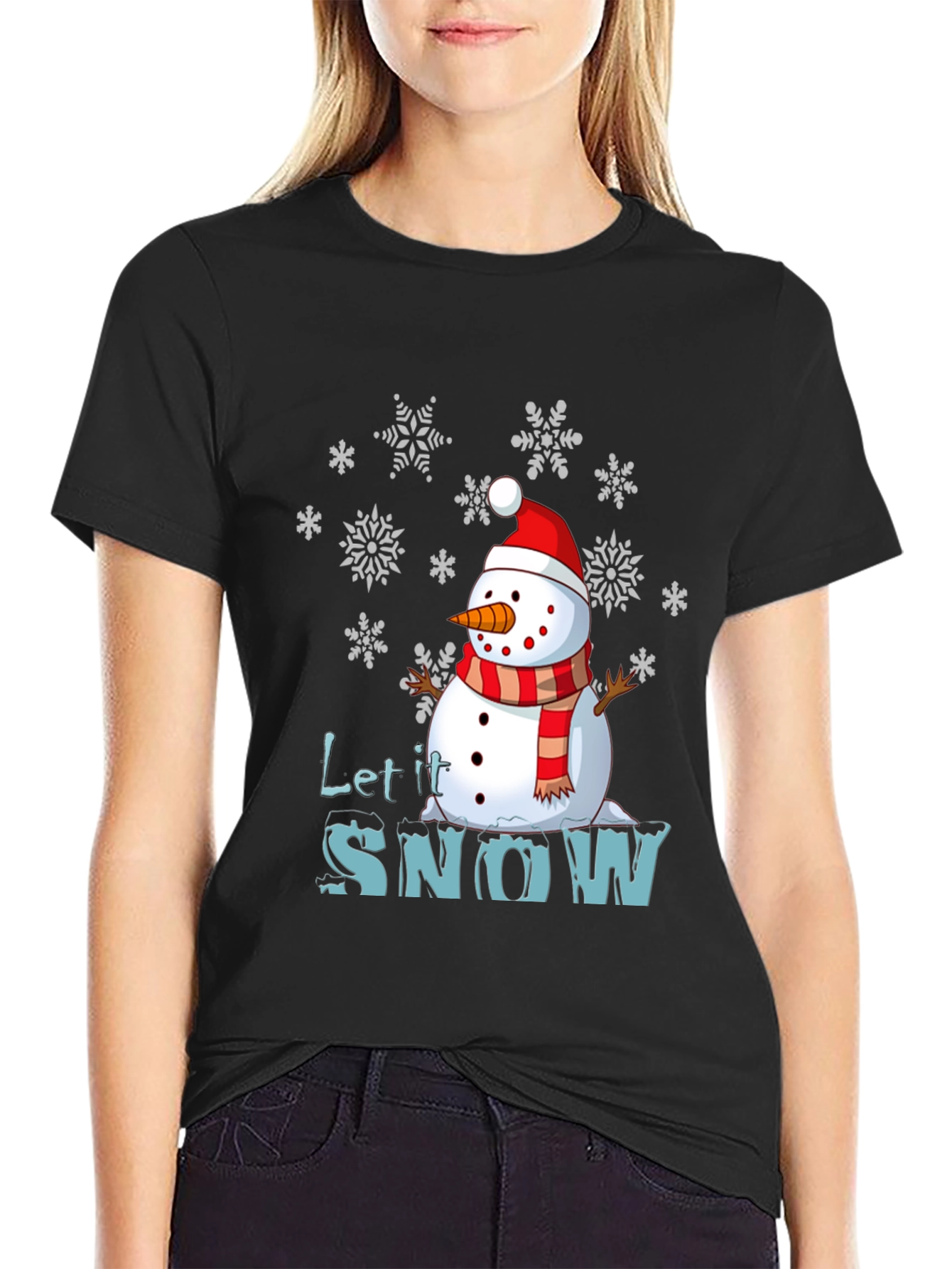 Black Let it Snow Snowman Graphic Tee view 2