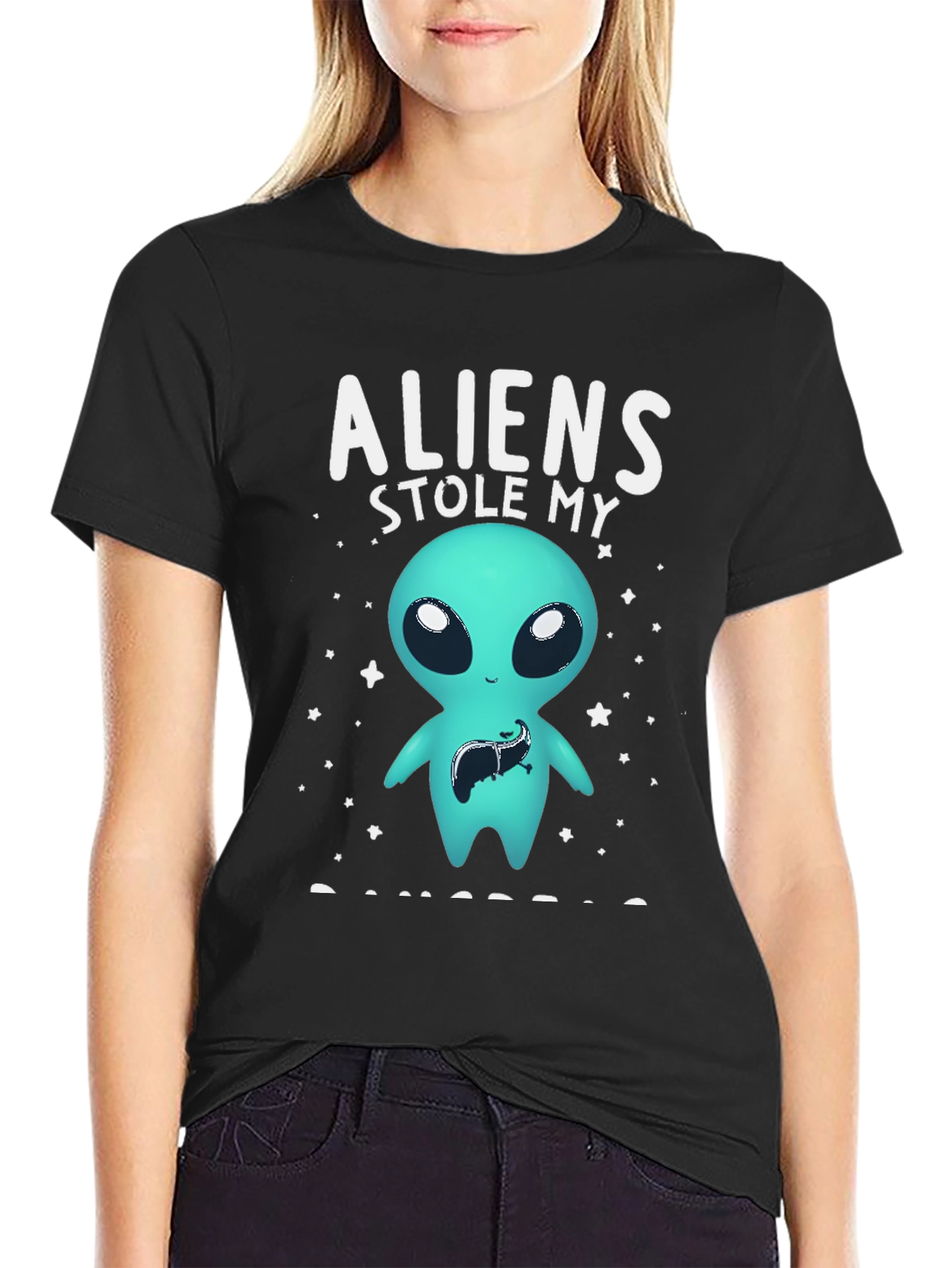 Black Aliens Stole My Liver Graphic Tee view 2