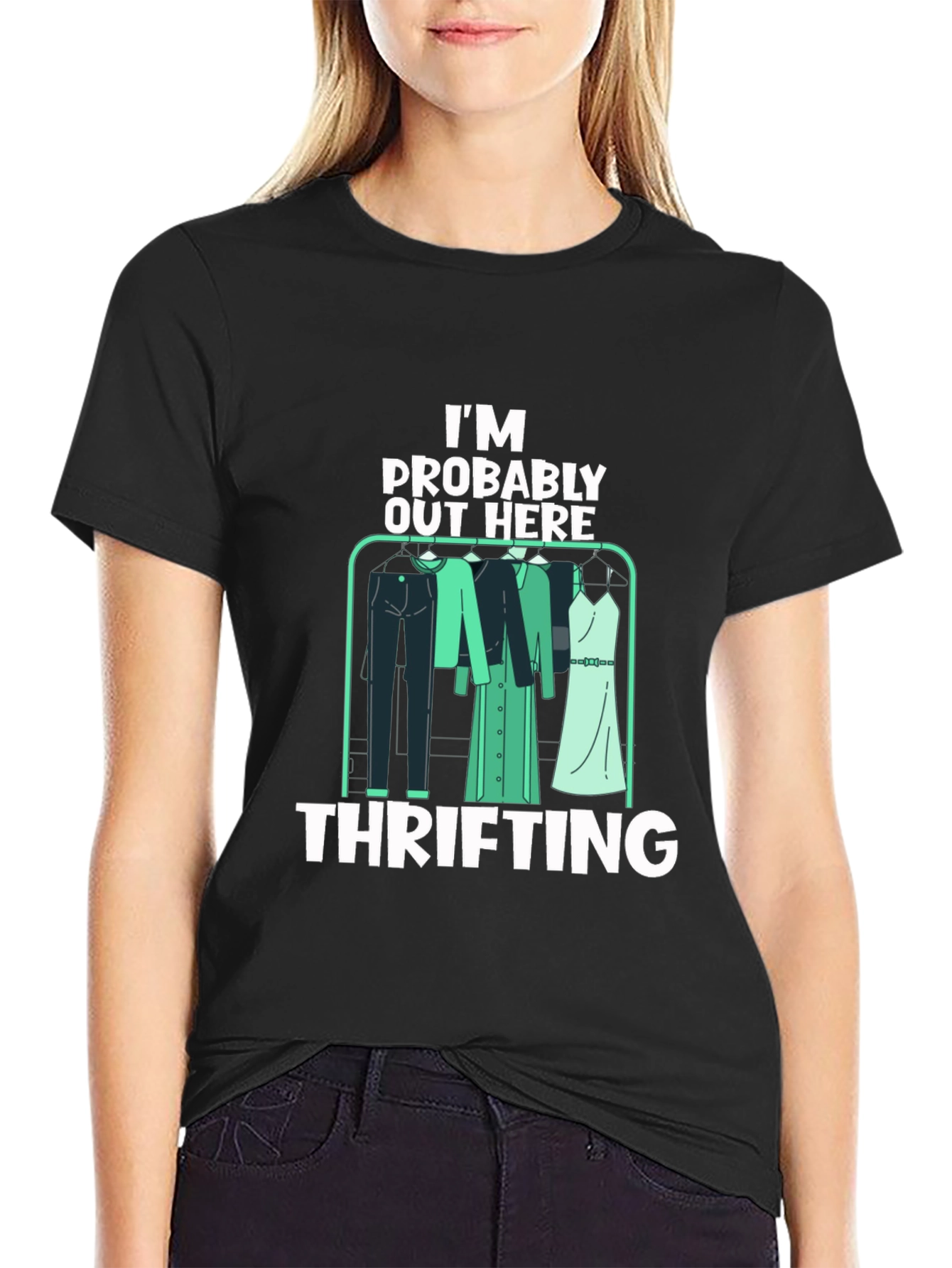 Black Thrifting T-Shirt: I'm Probably Out Here view 2