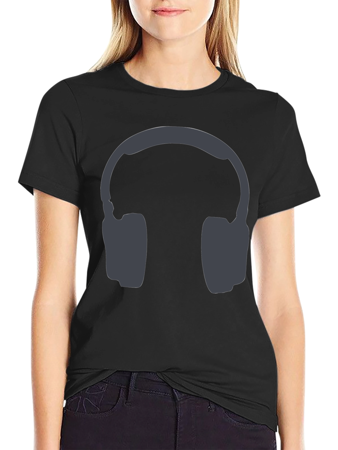 Black Black T-Shirt with Headphone Graphic view 2