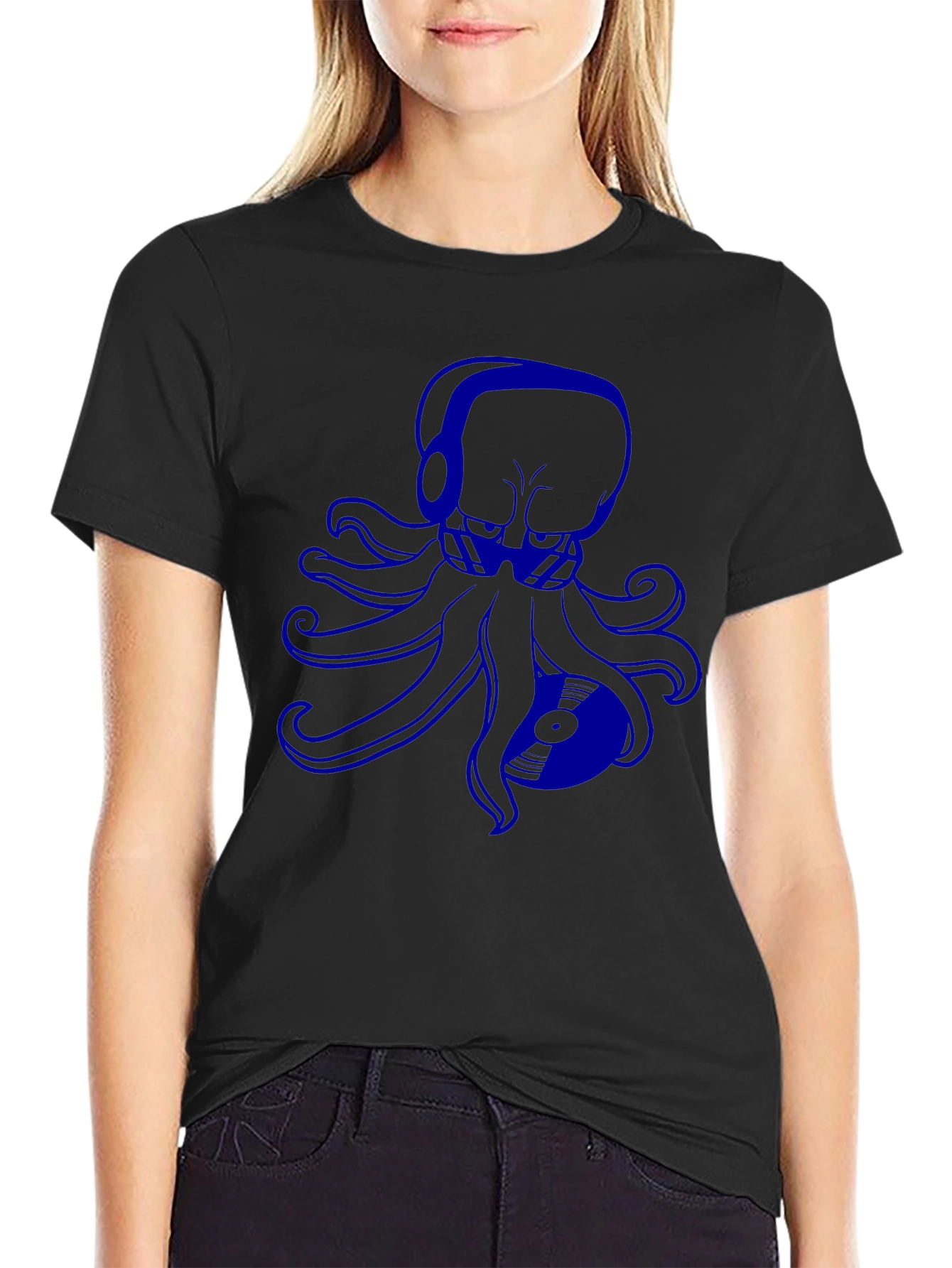 Black Octopus DJ Graphic Tee - Black Cotton T-Shirt view 2