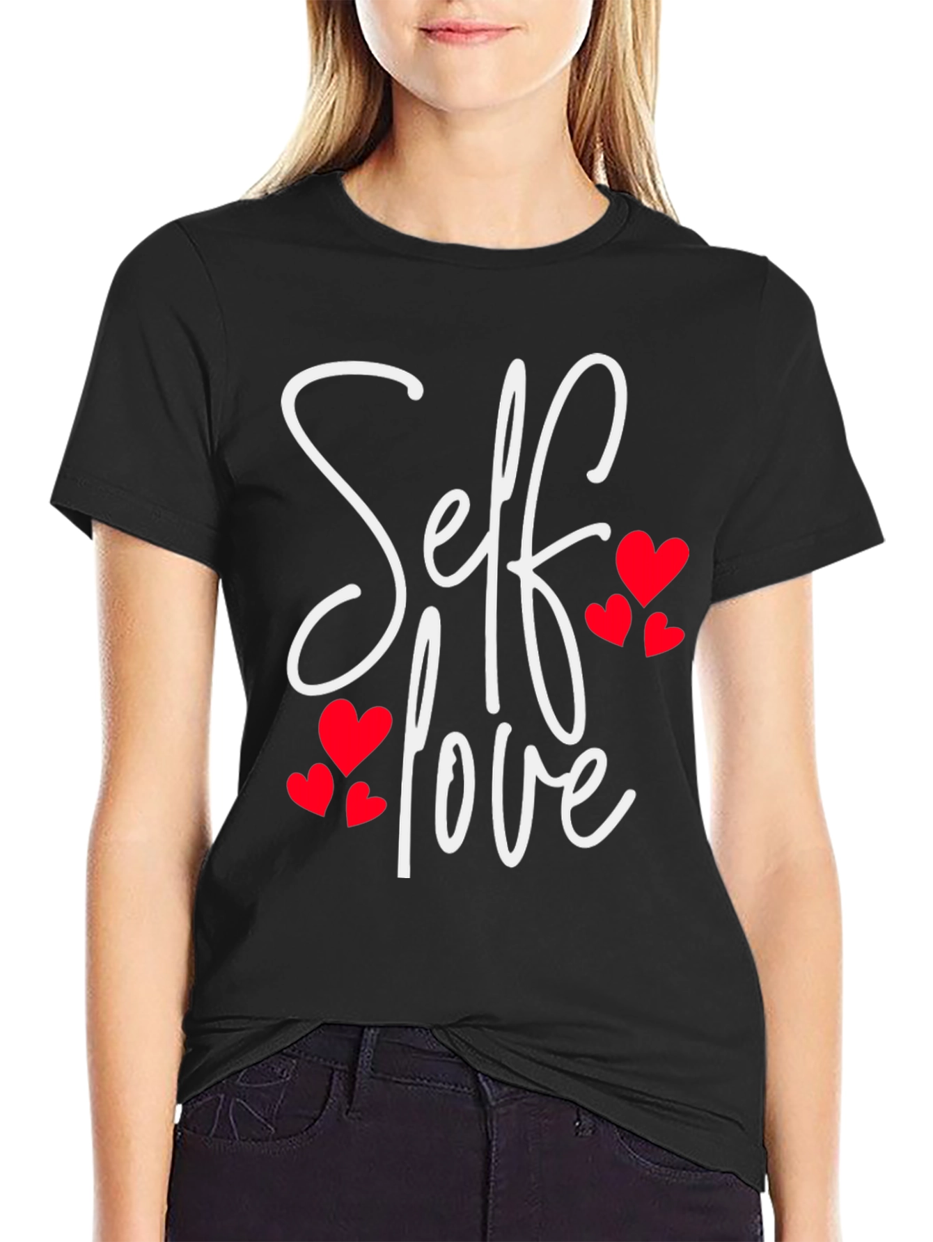 Black Self Love Heart Tee - Black Casual T-Shirt view 2