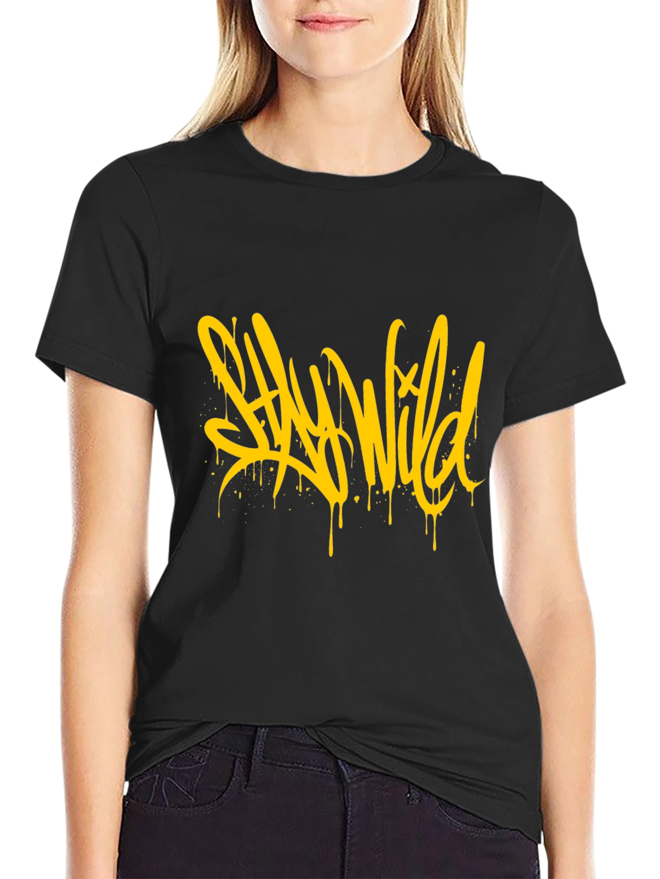 Black Stay Wild Graphic Black T-Shirt view 2
