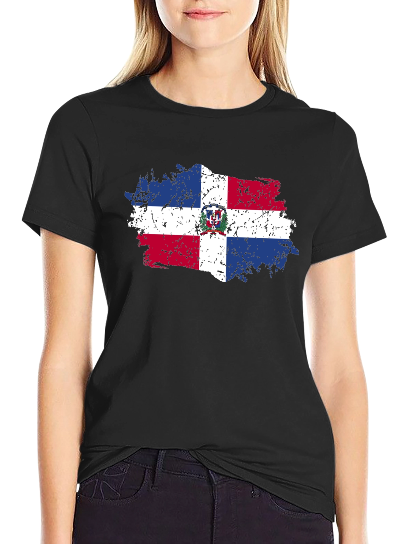 Black Dominican Republic Flag T-Shirt view 2