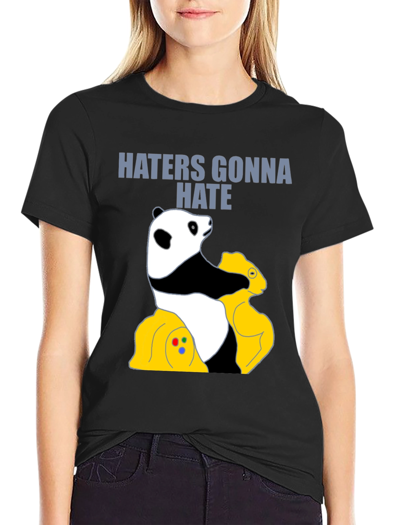 Black Haters Gonna Hate Panda T-Shirt - Gamer Style view 2