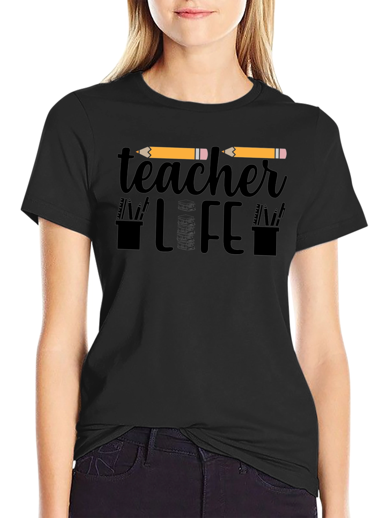 Black Teacher Life Graphic Tee - Black Unisex T-Shirt view 2
