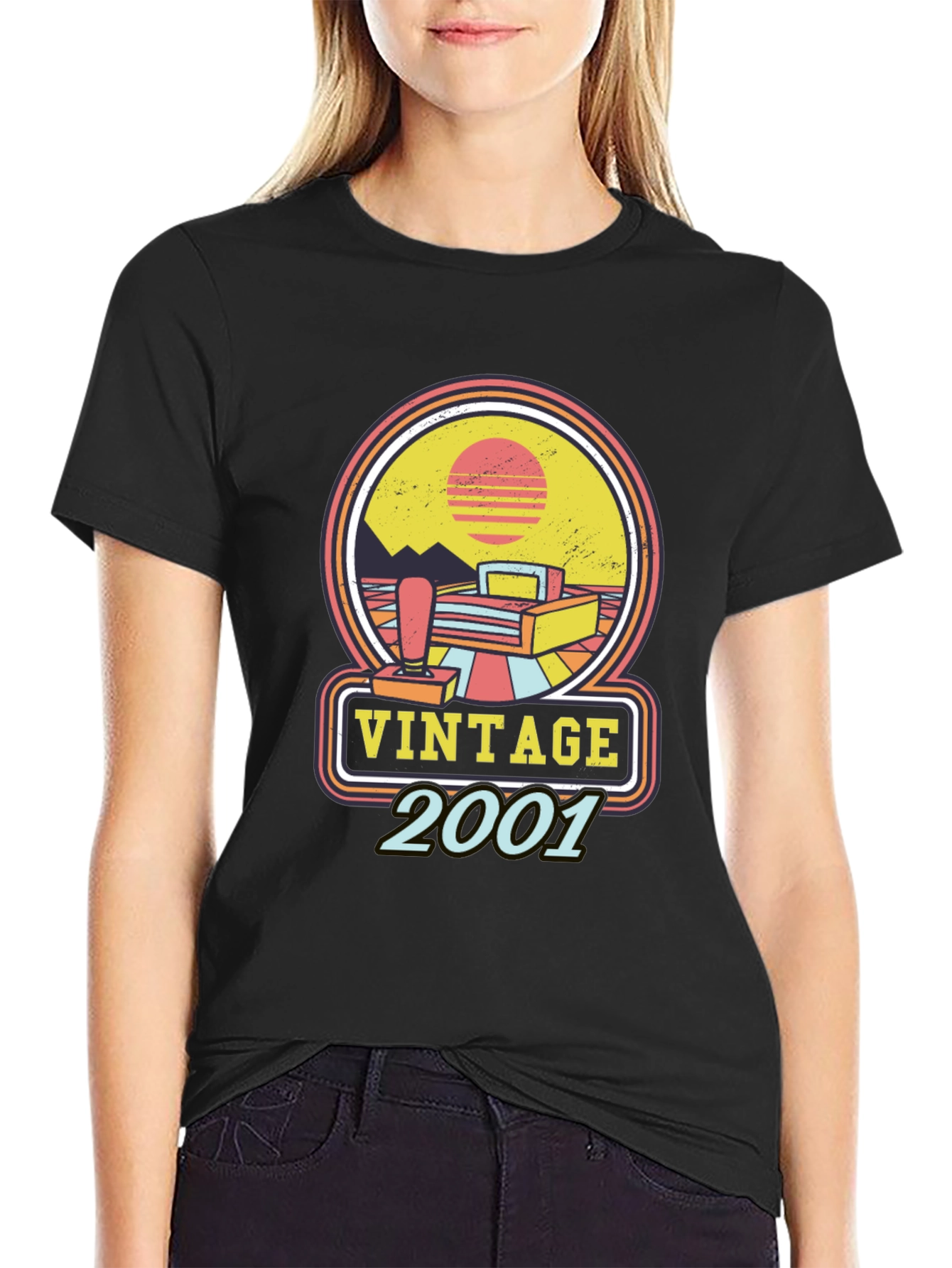 Black Vintage 2001 Gamer T-Shirt - Retro Style view 2