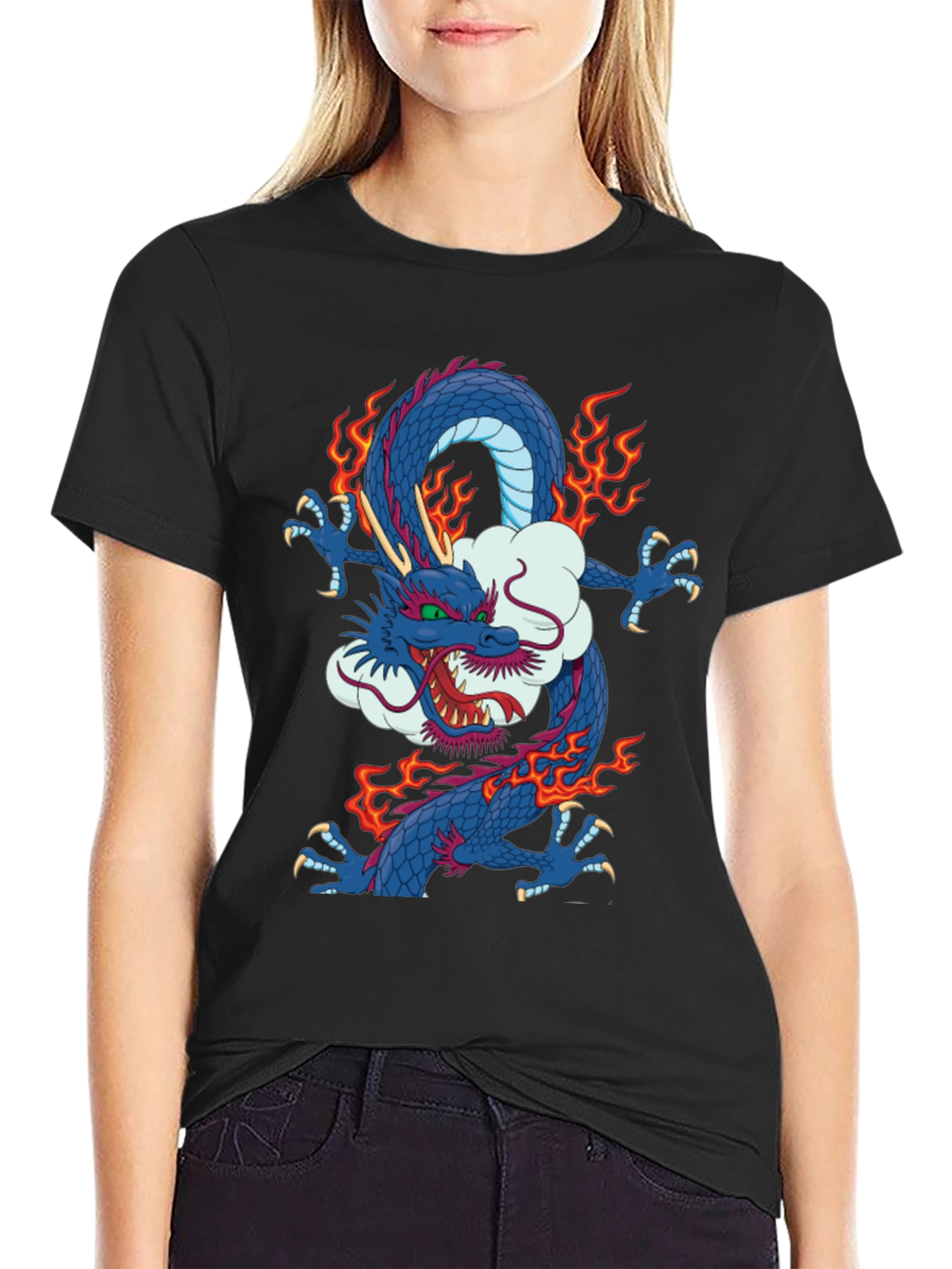 Black Dragon Graphic Print Crew Neck T-Shirt view 2