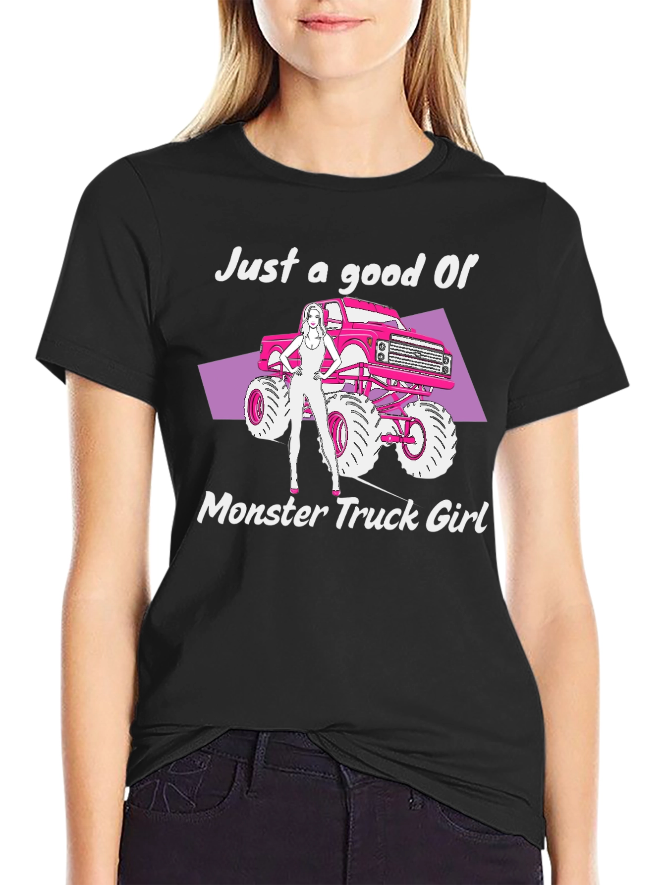 Black Monster Truck Girl Graphic Tee - Black view 2