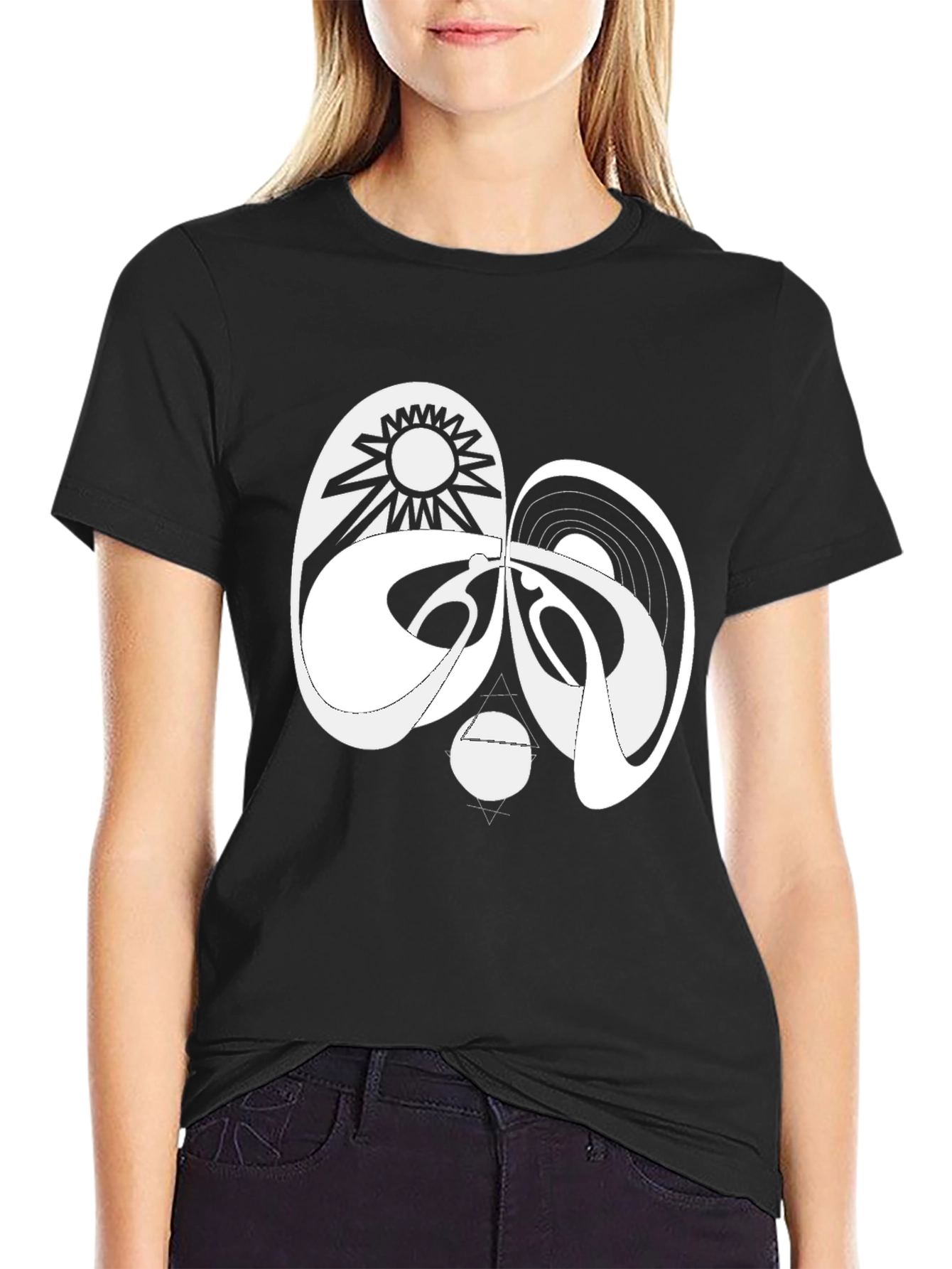 Black Abstract Graphic Tee - Black Cotton Blend T-Shirt view 2