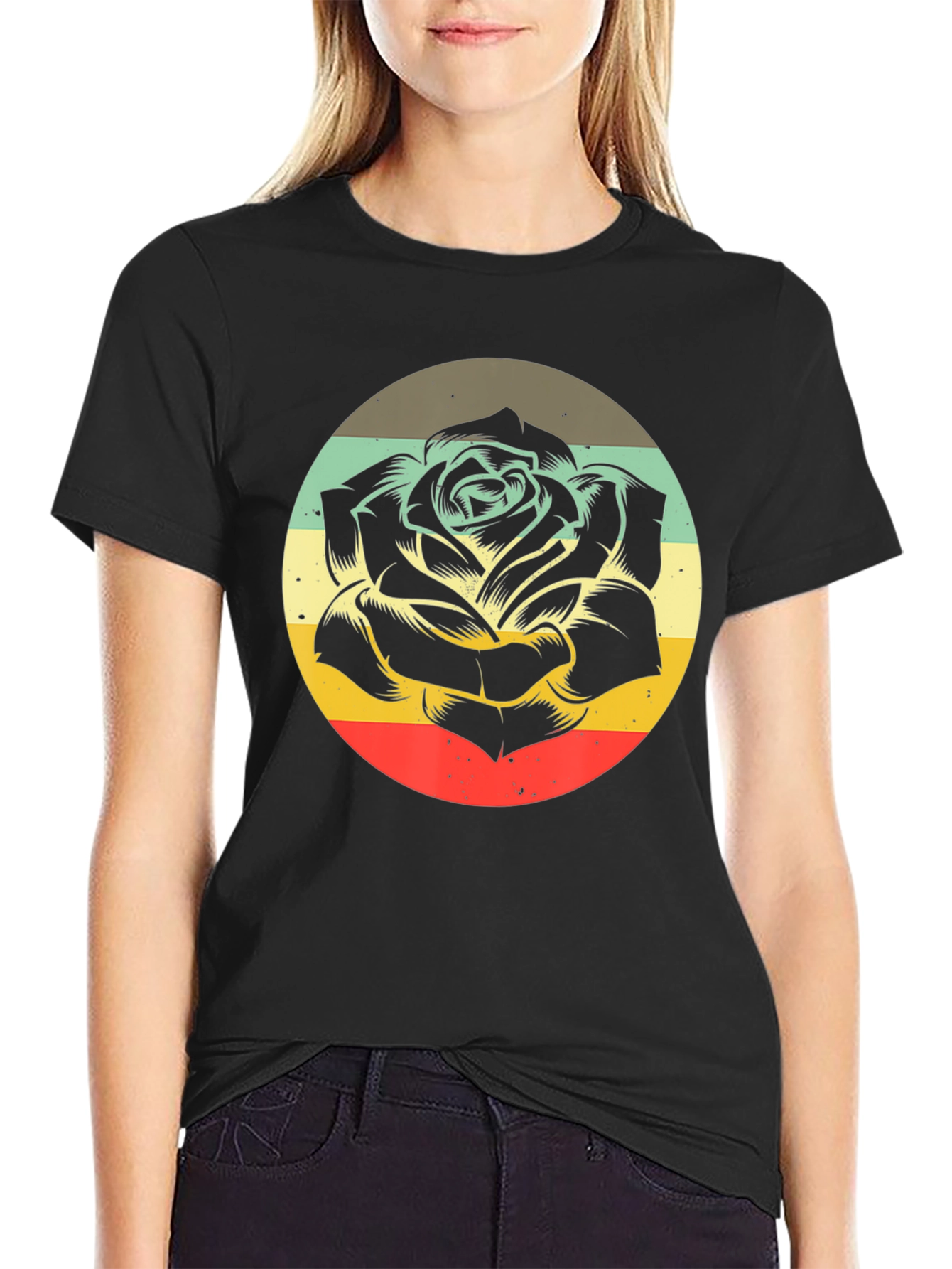 Black Retro Rose Graphic T-Shirt - Black view 2