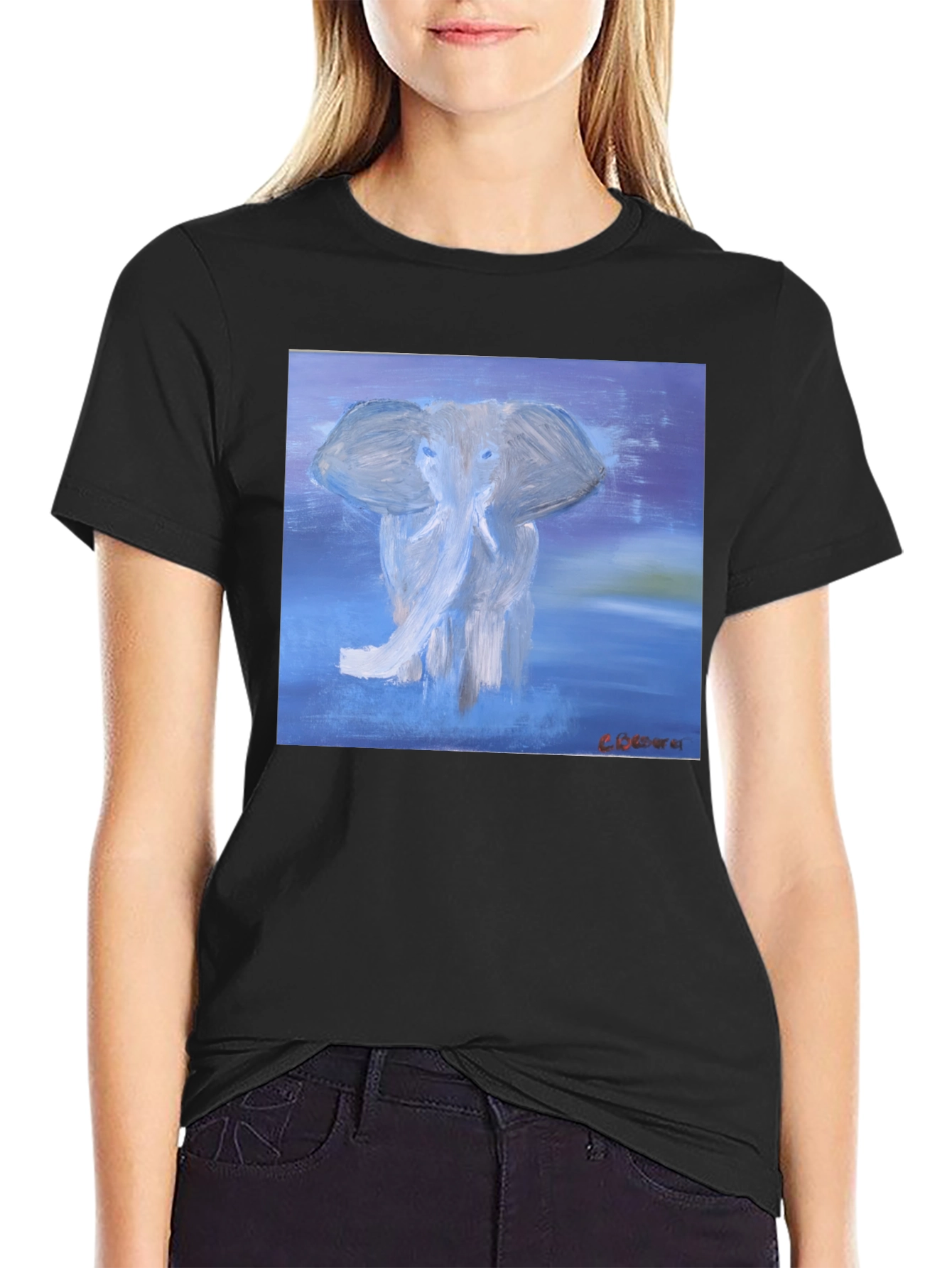 Black Elephant Art Graphic T-Shirt - Stylish Crew Neck Tee view 2