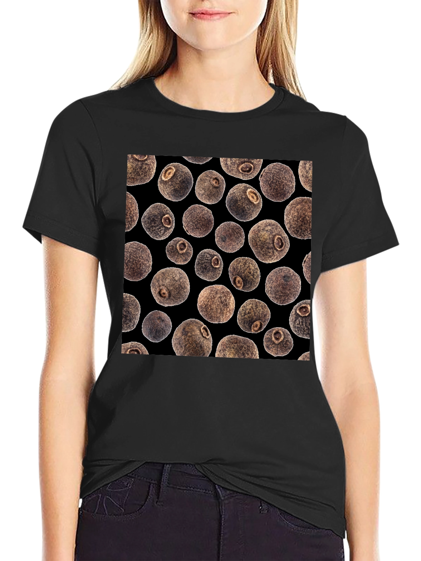 Black Allspice Patterned Black T-Shirt view 2