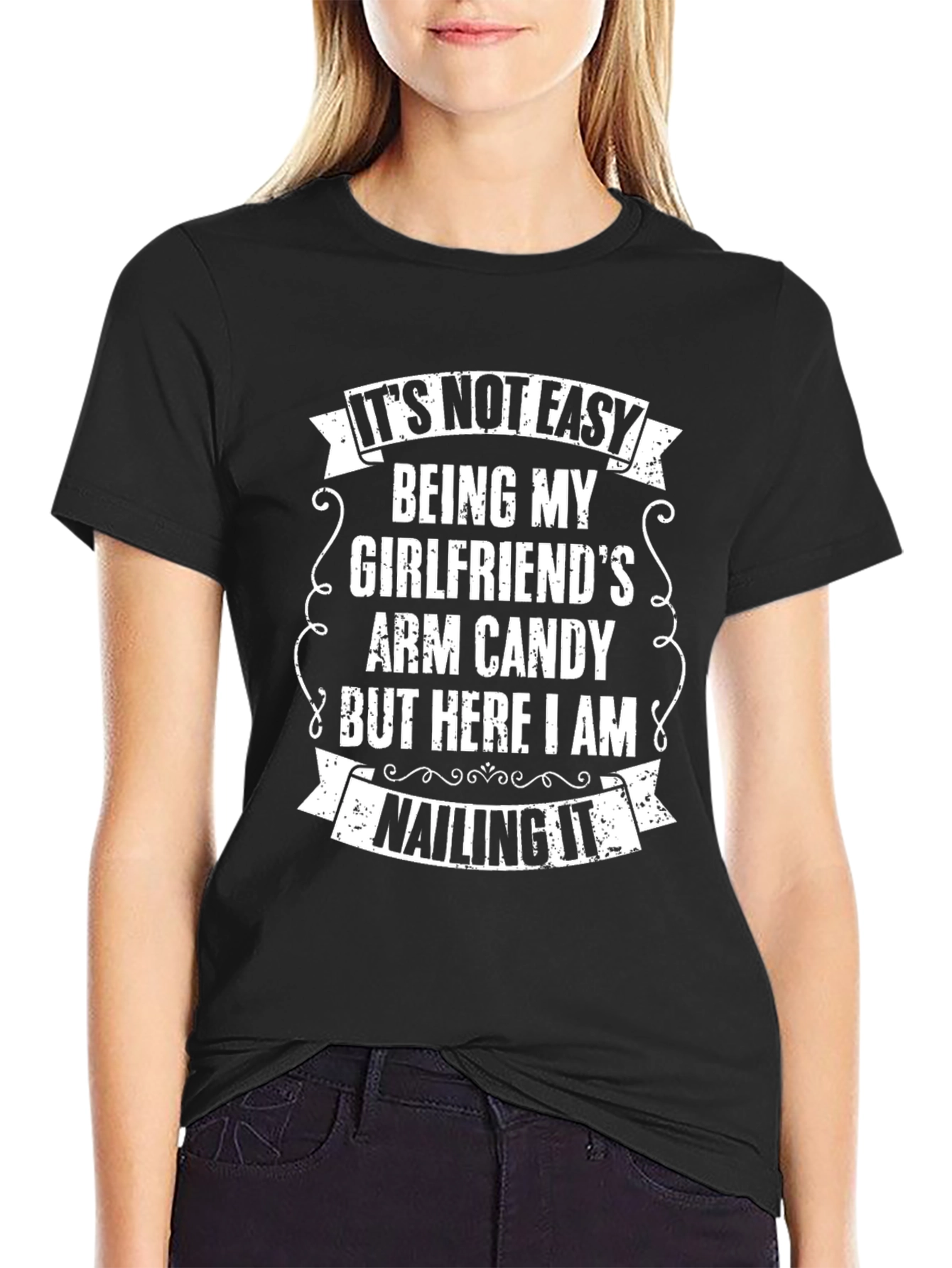 Black Funny Boyfriend T-Shirt - Arm Candy Nailing It Tee view 2