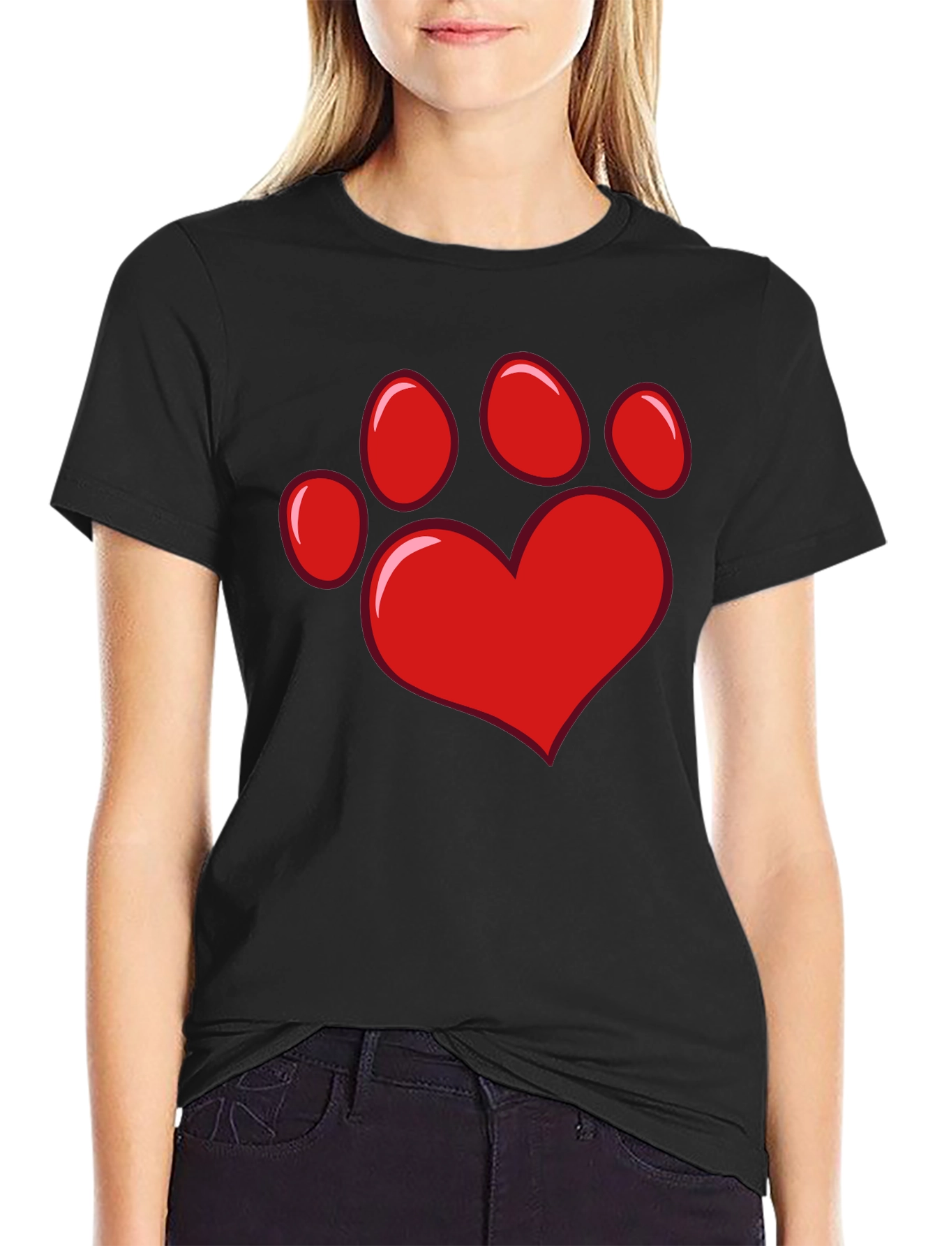 Black Heart Paw Print Black T-Shirt view 2