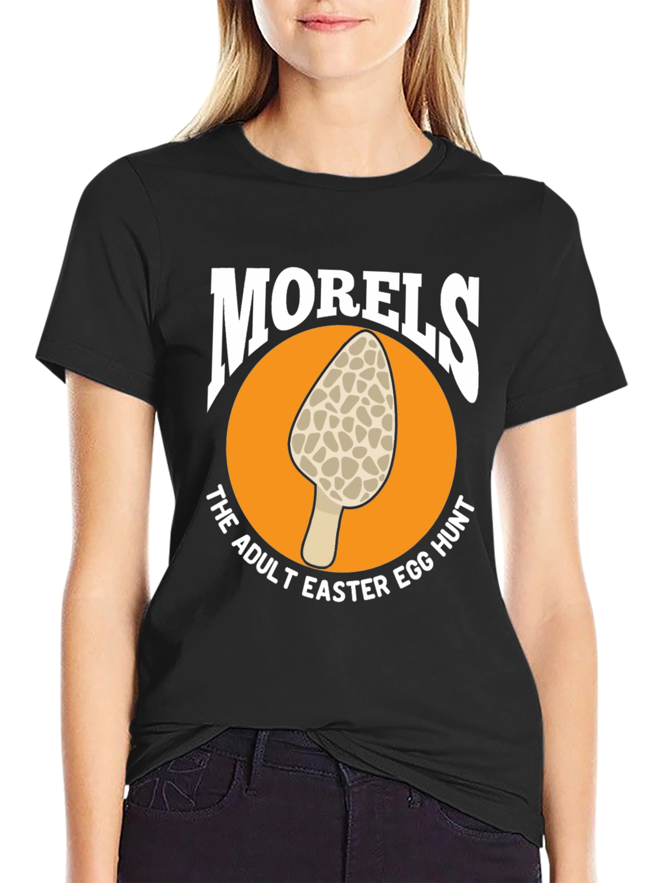 Black Morel Mushroom Adult Easter Egg Hunt Black T-Shirt view 2