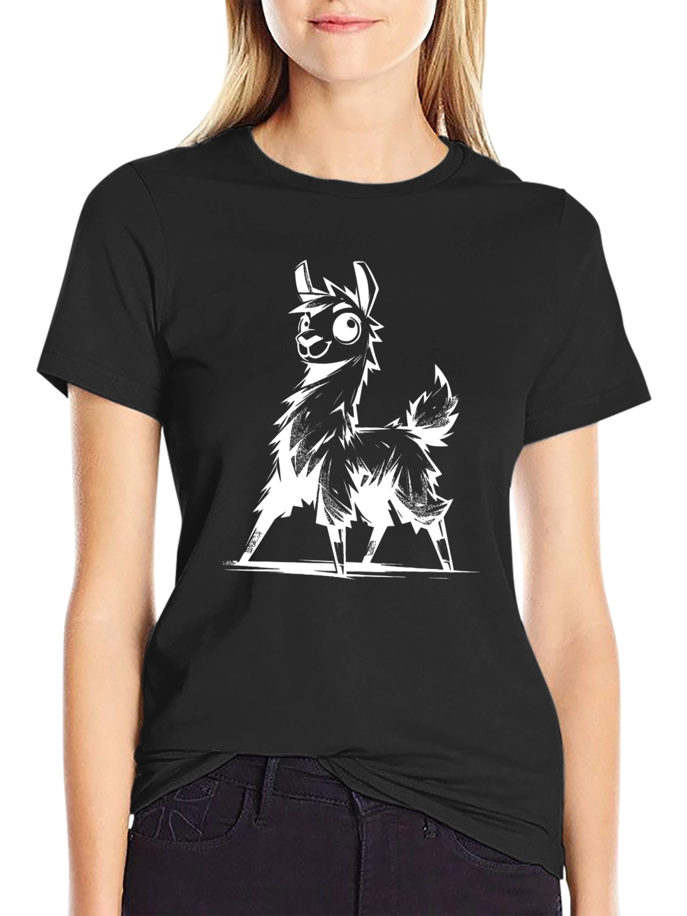 Black Llama Graphic Tee - Black Casual T-Shirt view 2
