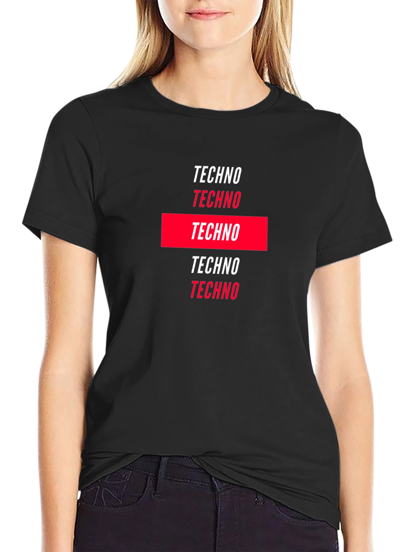 Black Techno Graphic Print Black T-Shirt view 2