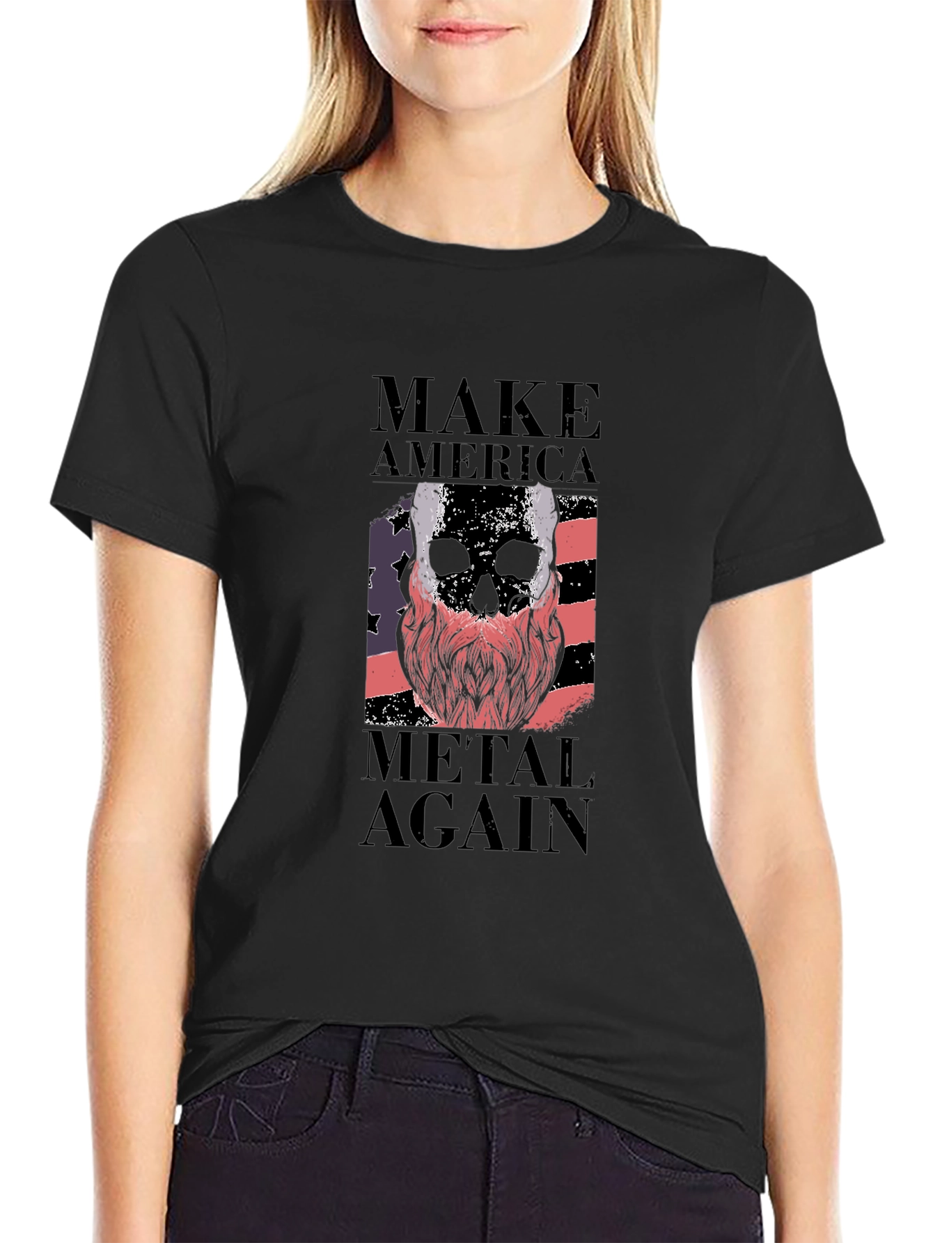 Black Make America Metal Again Skull T-Shirt view 2