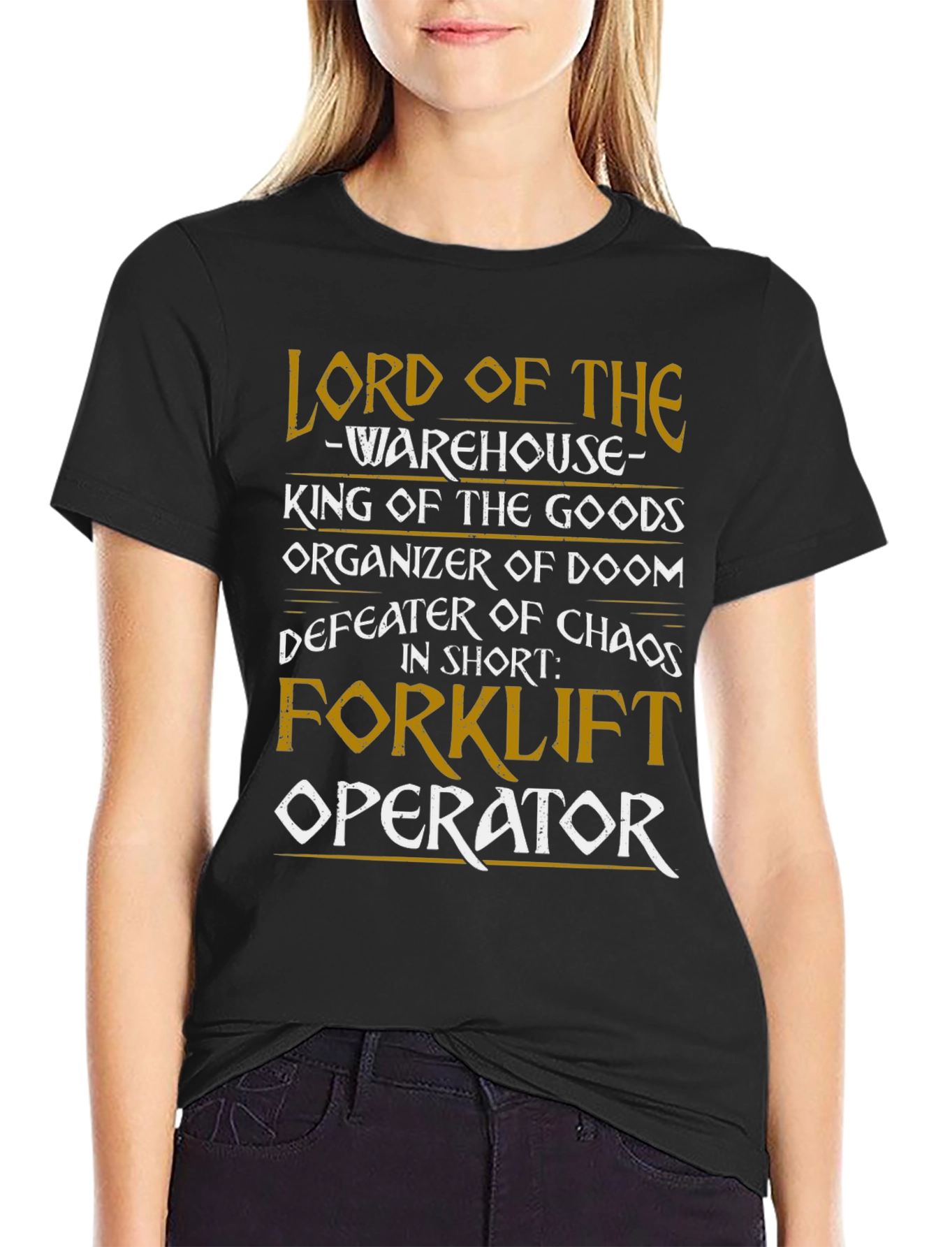 Black Lord of The Warehouse Forklift Operator T-Shirt view 2