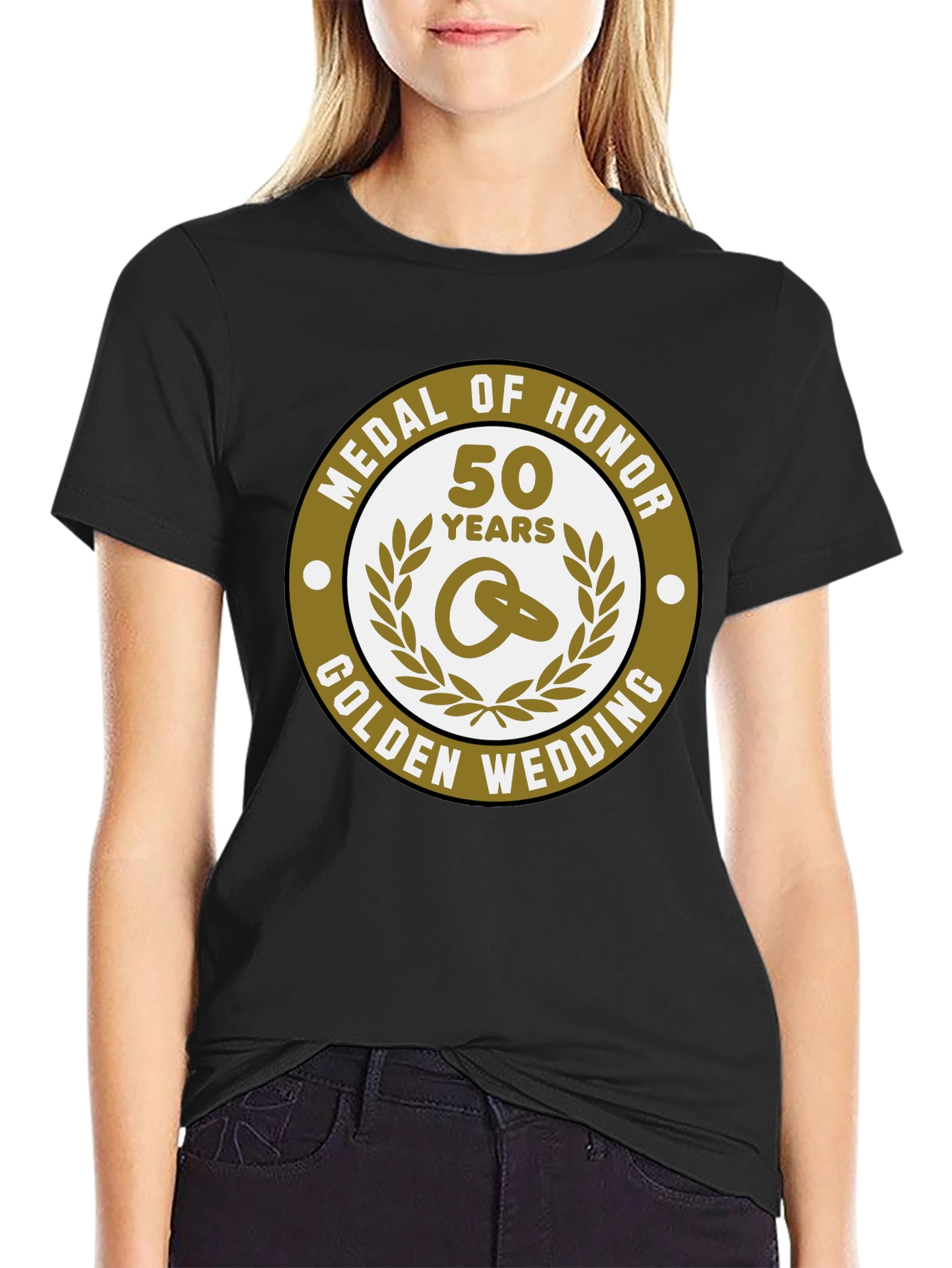 Black 50th Golden Wedding Anniversary Medal of Honor T-Shirt view 2