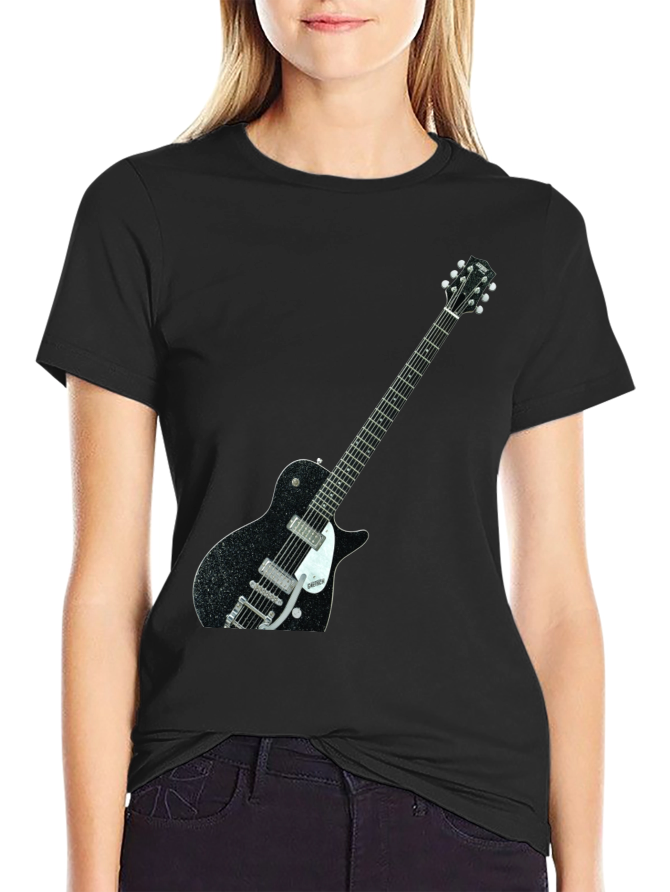 Black Black T-Shirt with Guitar Graphic view 2