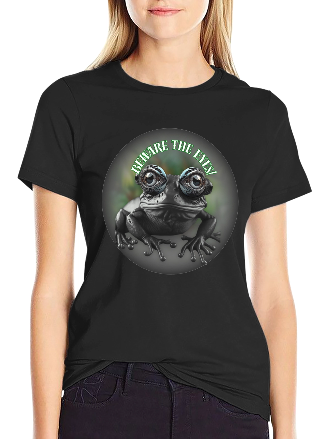 Black Beware The Eyes Frog Graphic Tee - Black view 2