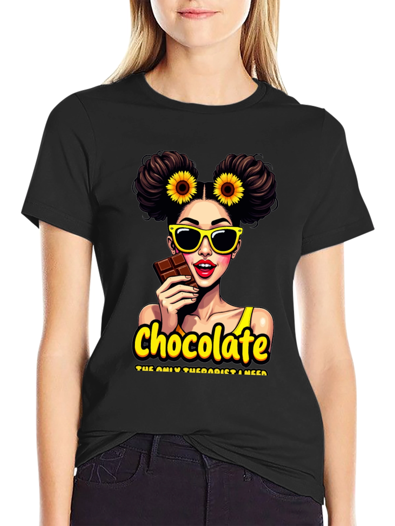Black Chocolate Therapist Graphic Tee - Black Cotton T-Shirt view 2