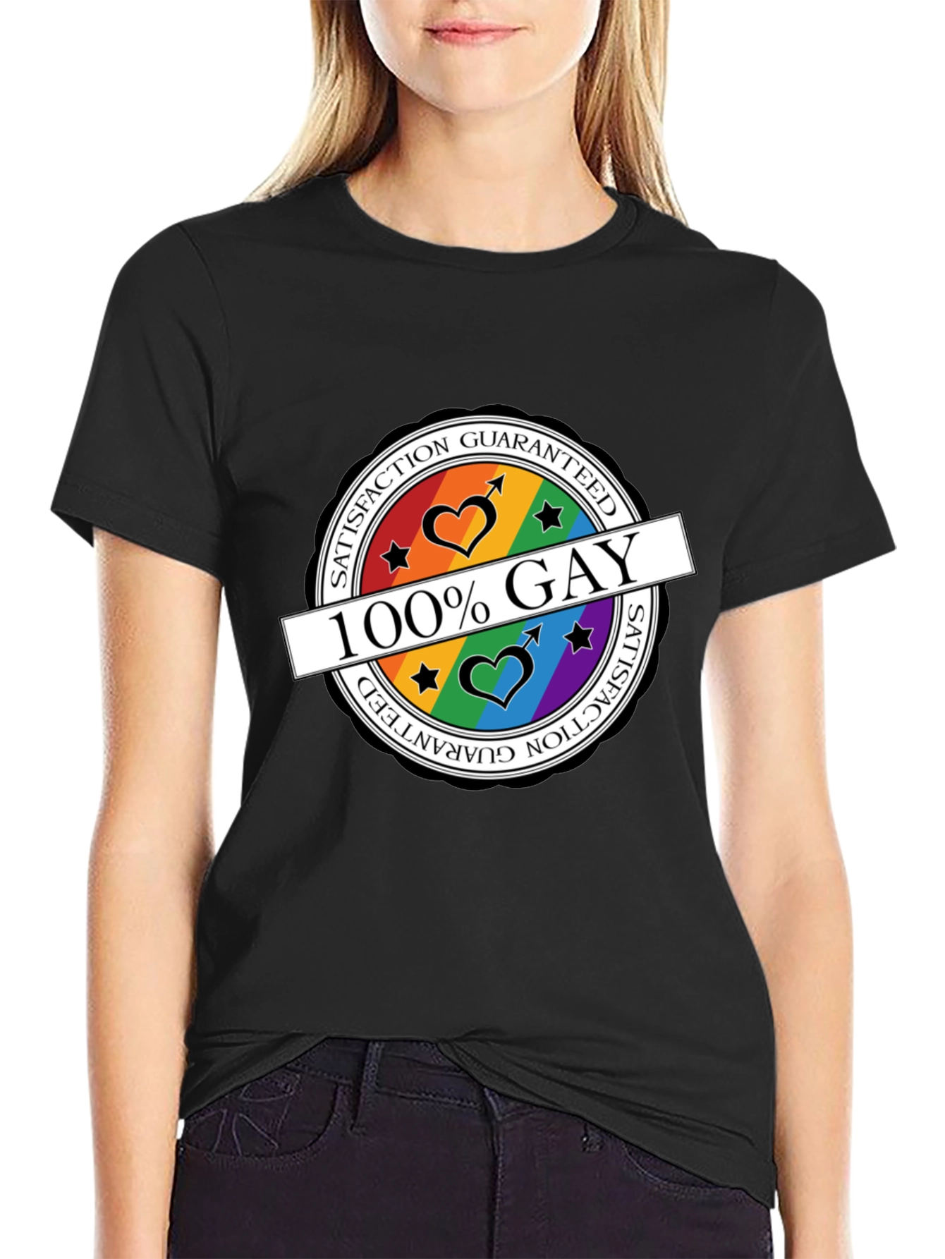 Black 100% Gay Pride T-Shirt - Satisfaction Guaranteed view 2