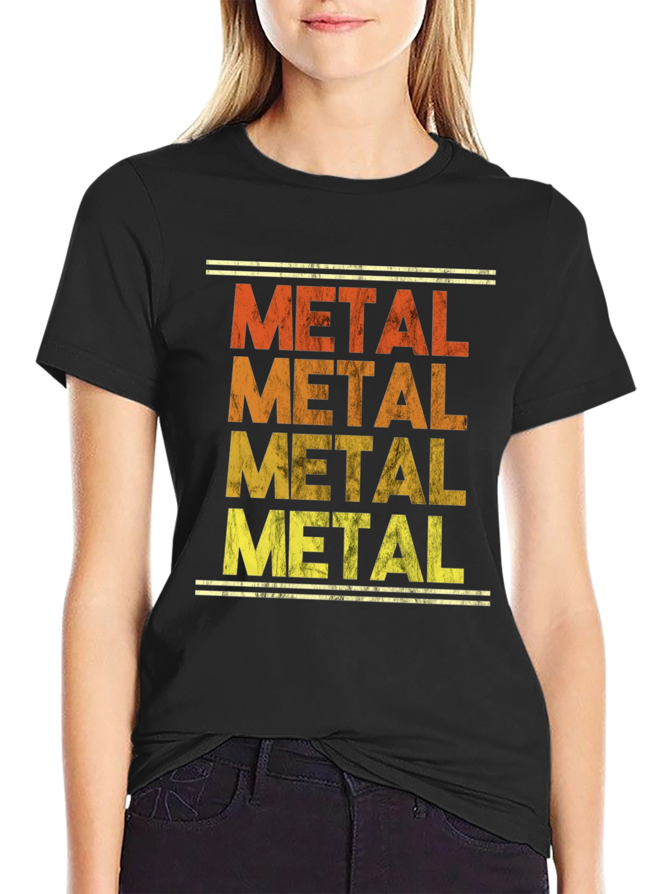 Black Retro Metal Music T-Shirt - Distressed Print view 2