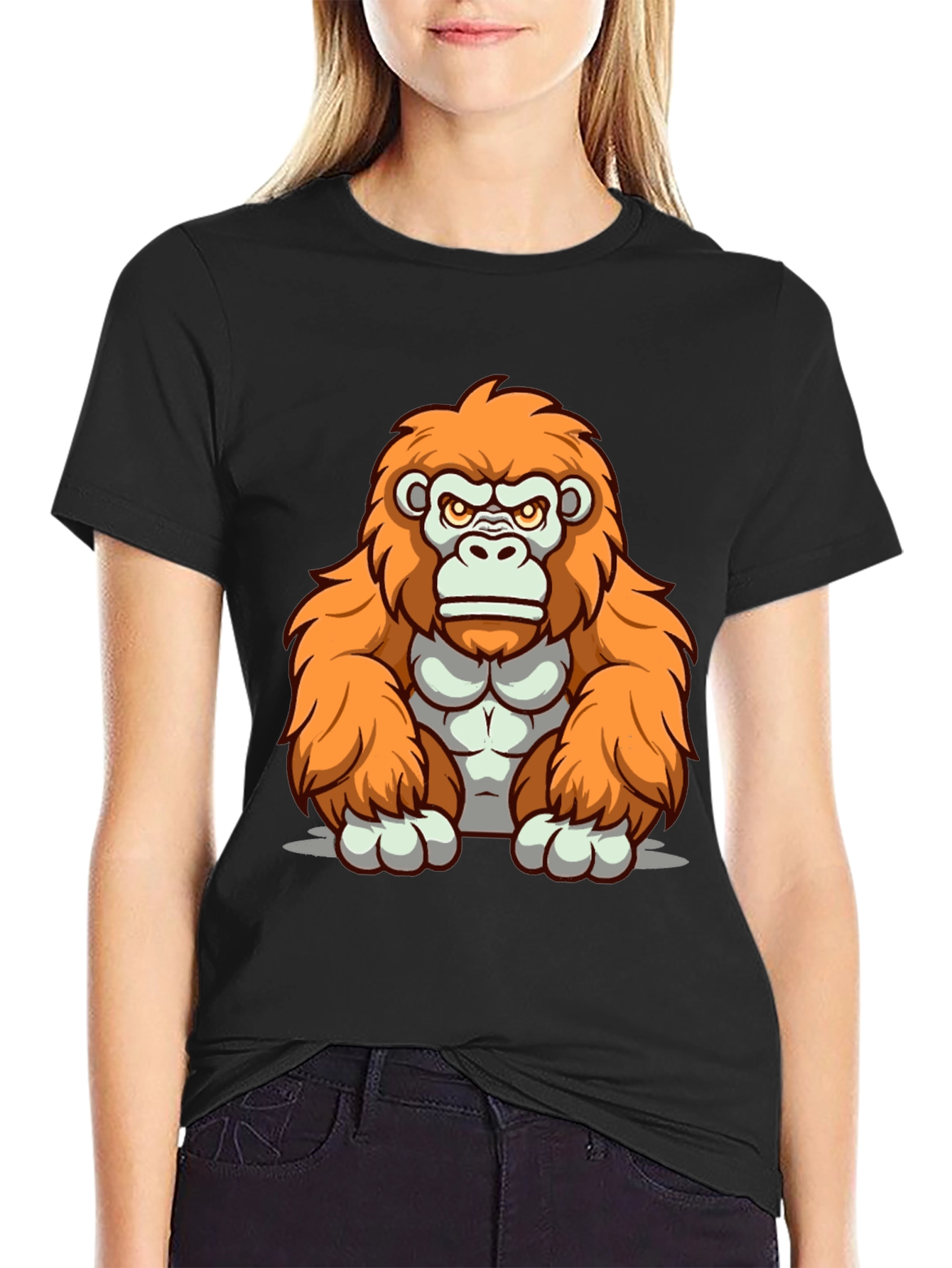 Black Orange Gorilla Graphic T-Shirt - Cartoon Style view 2