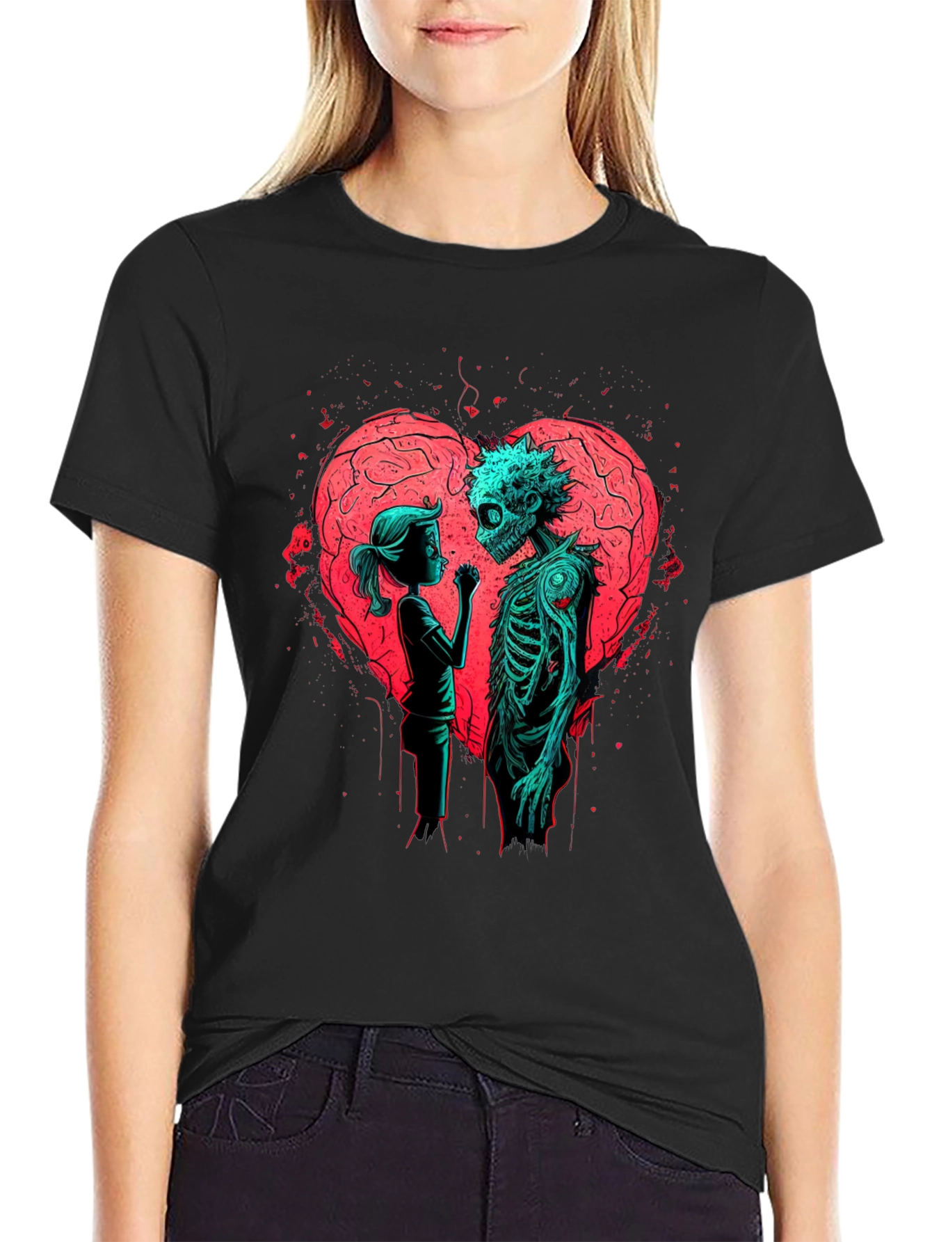Black Zombie Love Graphic T-Shirt - Halloween, Spooky Season view 2