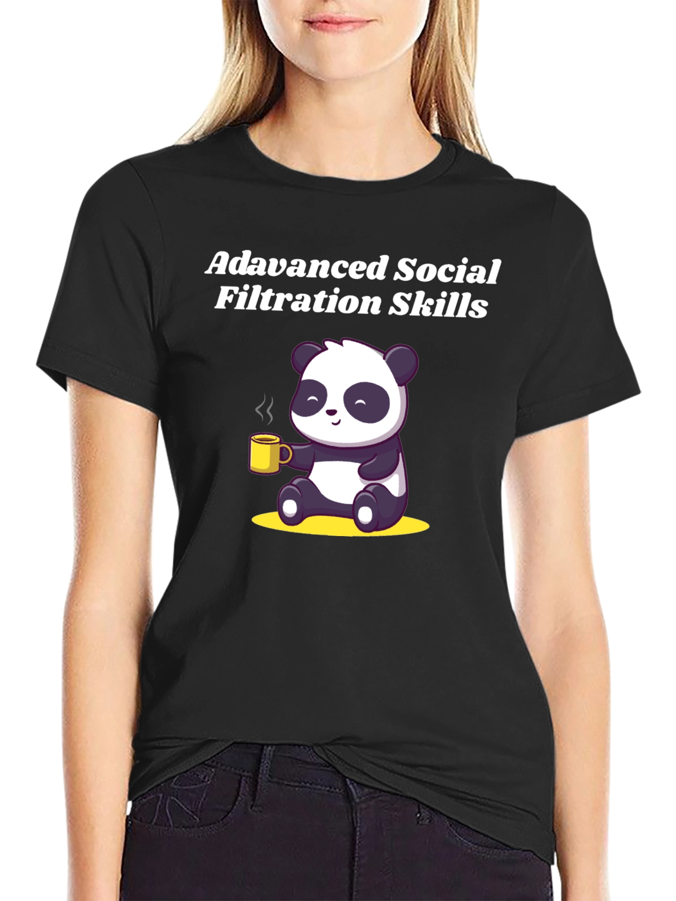 Black Advanced Social Filtration Skills Panda T-Shirt view 2