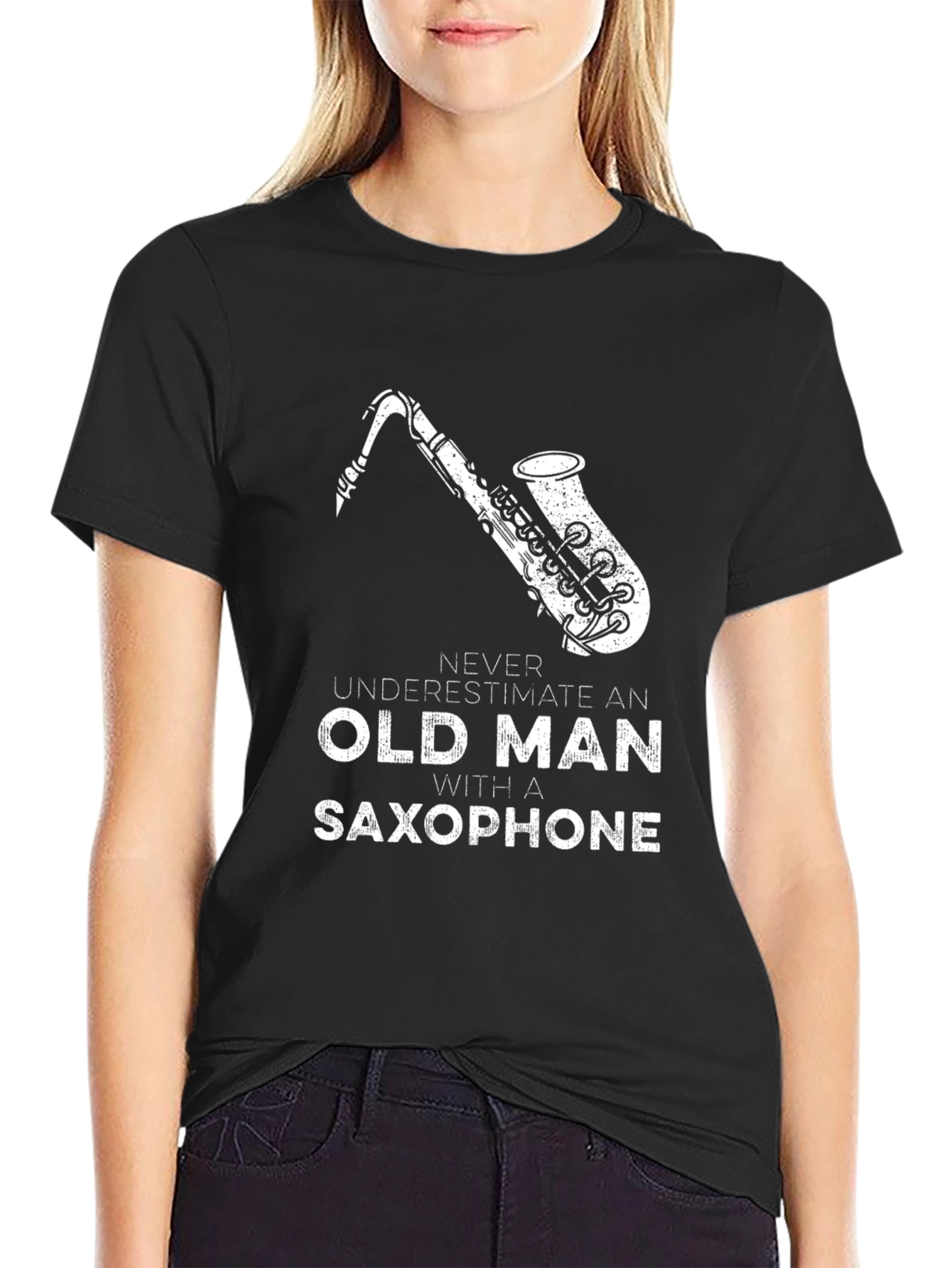 Black Old Man Saxophone T-Shirt - Musician Gift view 2