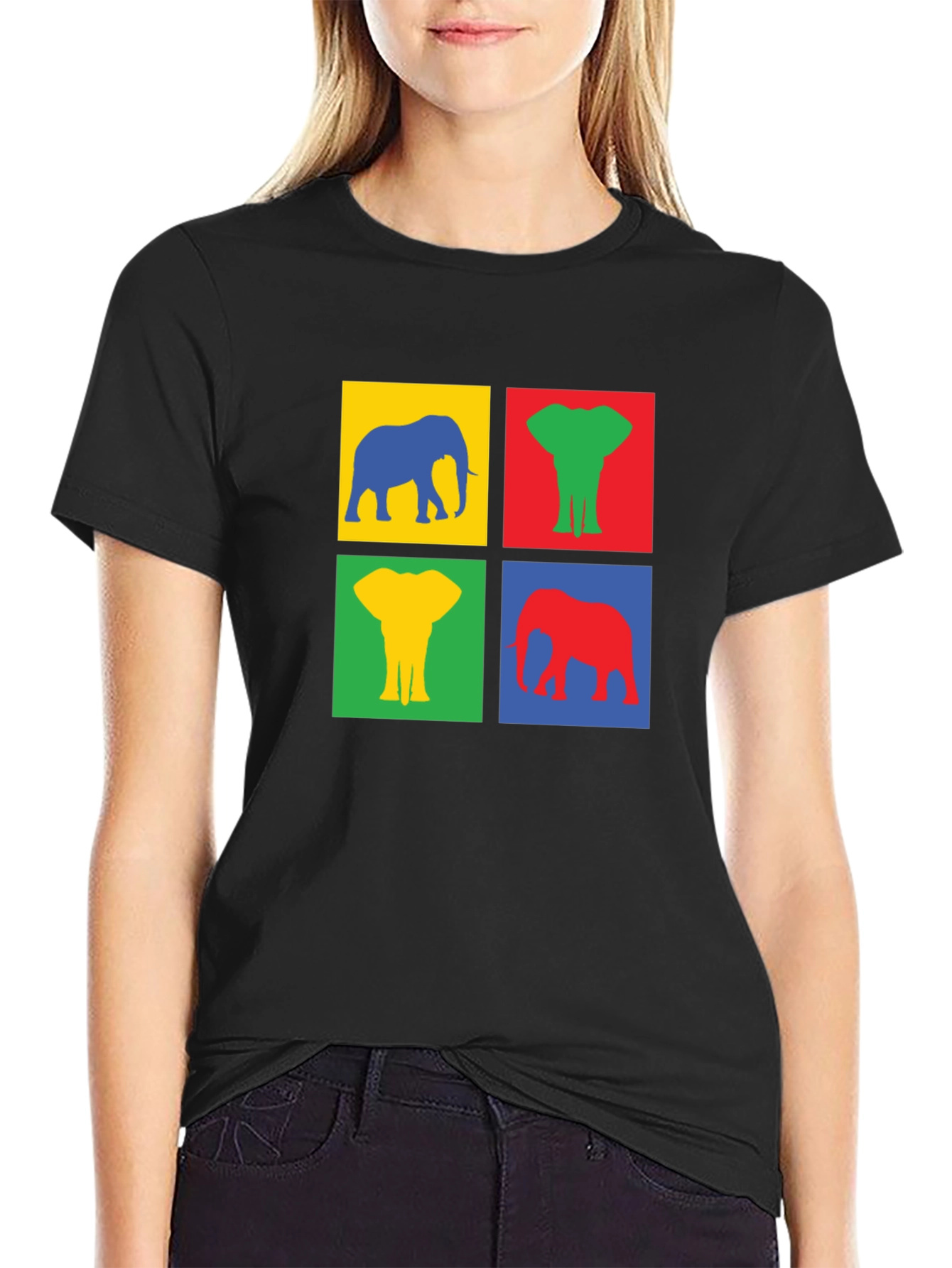 Black Colorful Elephant T-Shirt - Pop Art Tee view 2