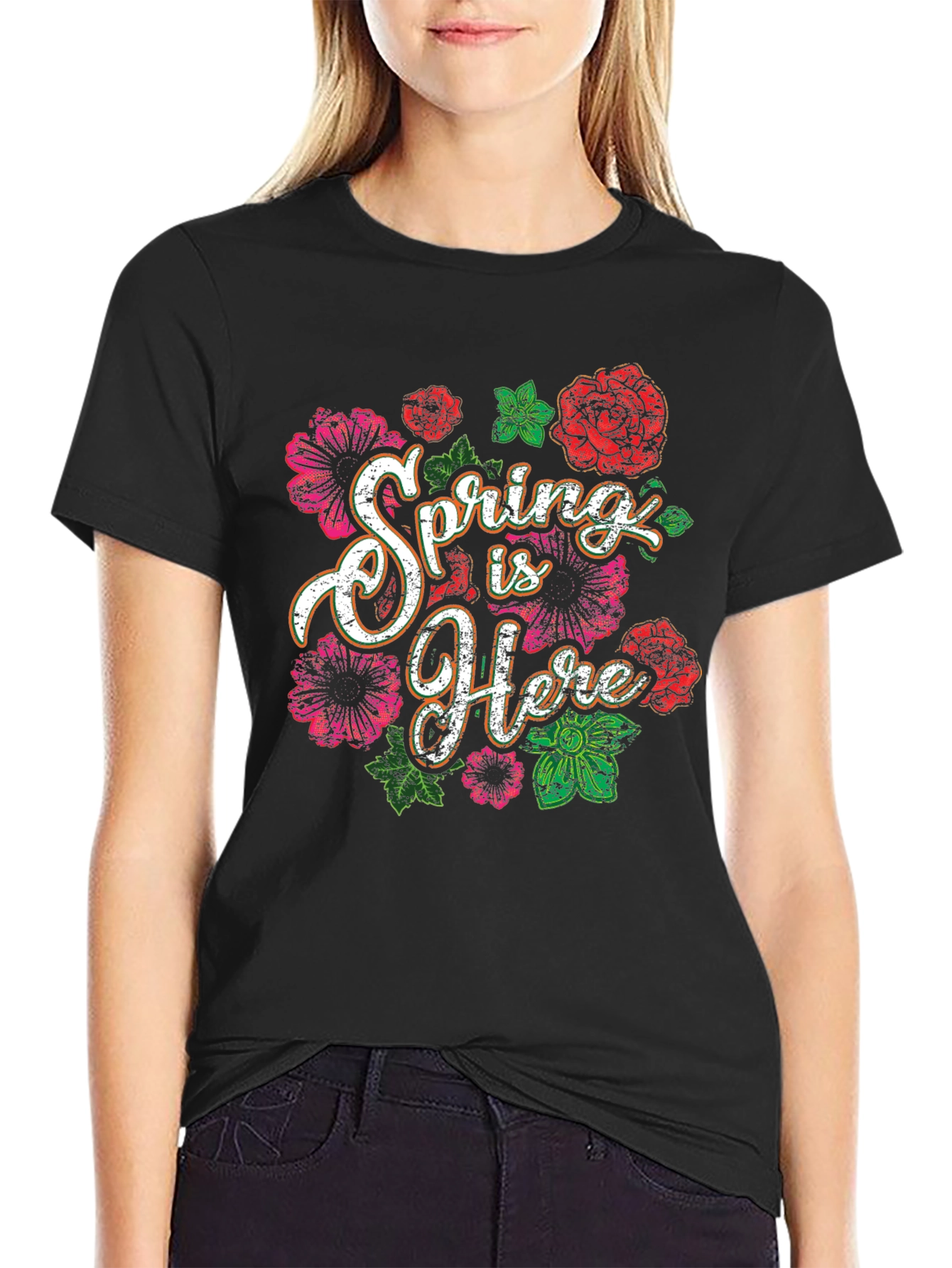 Black Spring Is Here Floral Graphic Tee view 2