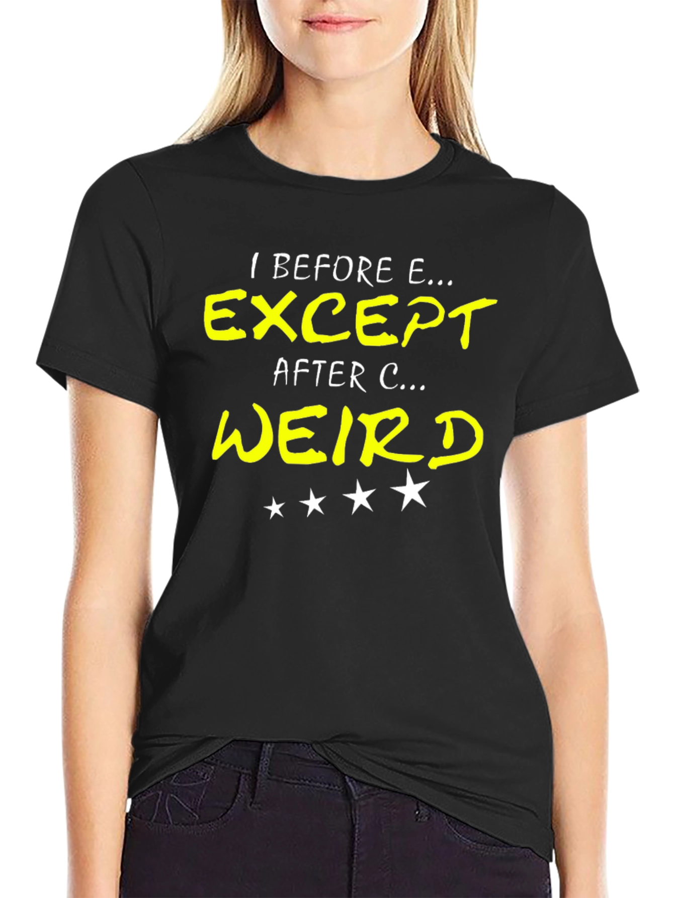 Black I Before E T-Shirt - Grammar Humor Tee view 2